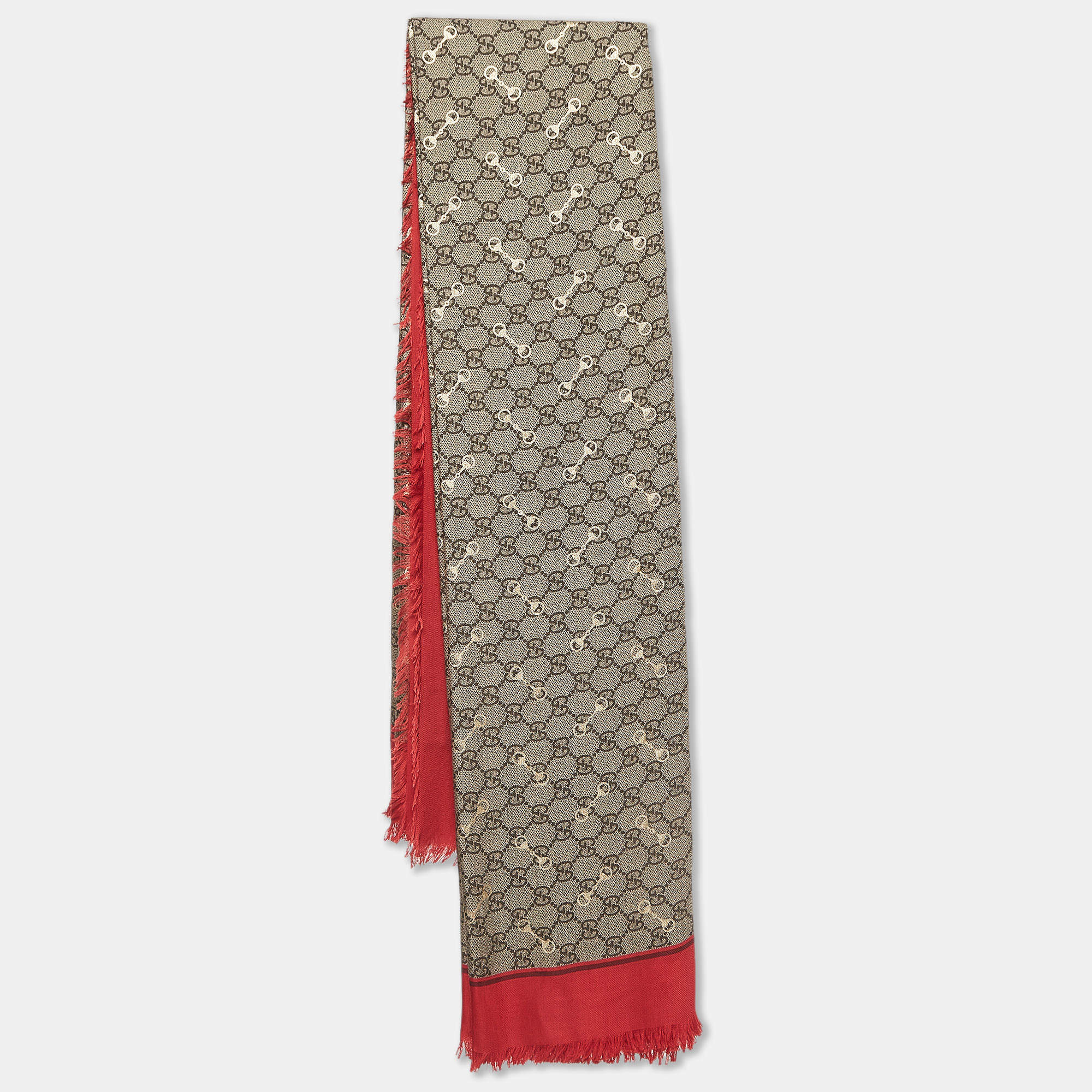 Gucci Brown GG Print Horsebit Modal Shawl 
