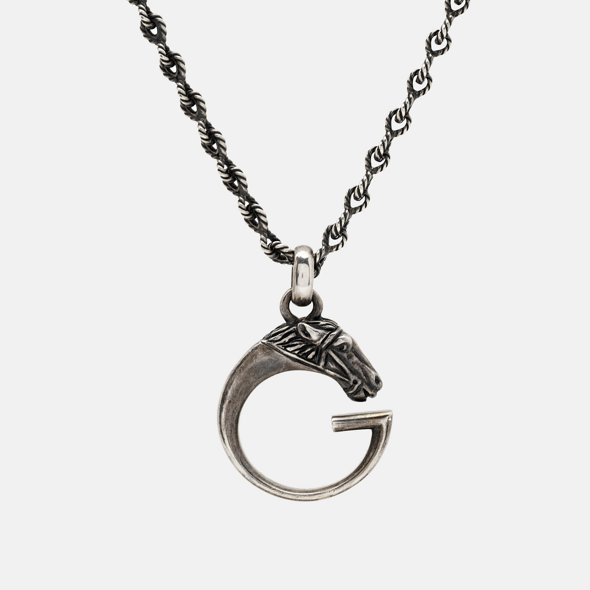 مملوكة مسبقًا Gucci   Horse Head 'G' Sterling Silver Pendant Necklace