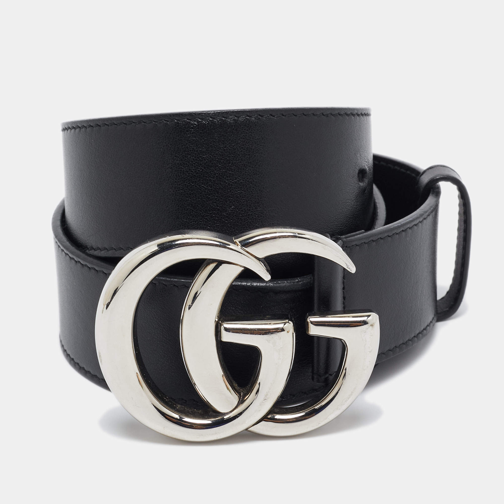 Gucci Black Leather GG Marmont Belt 75CM