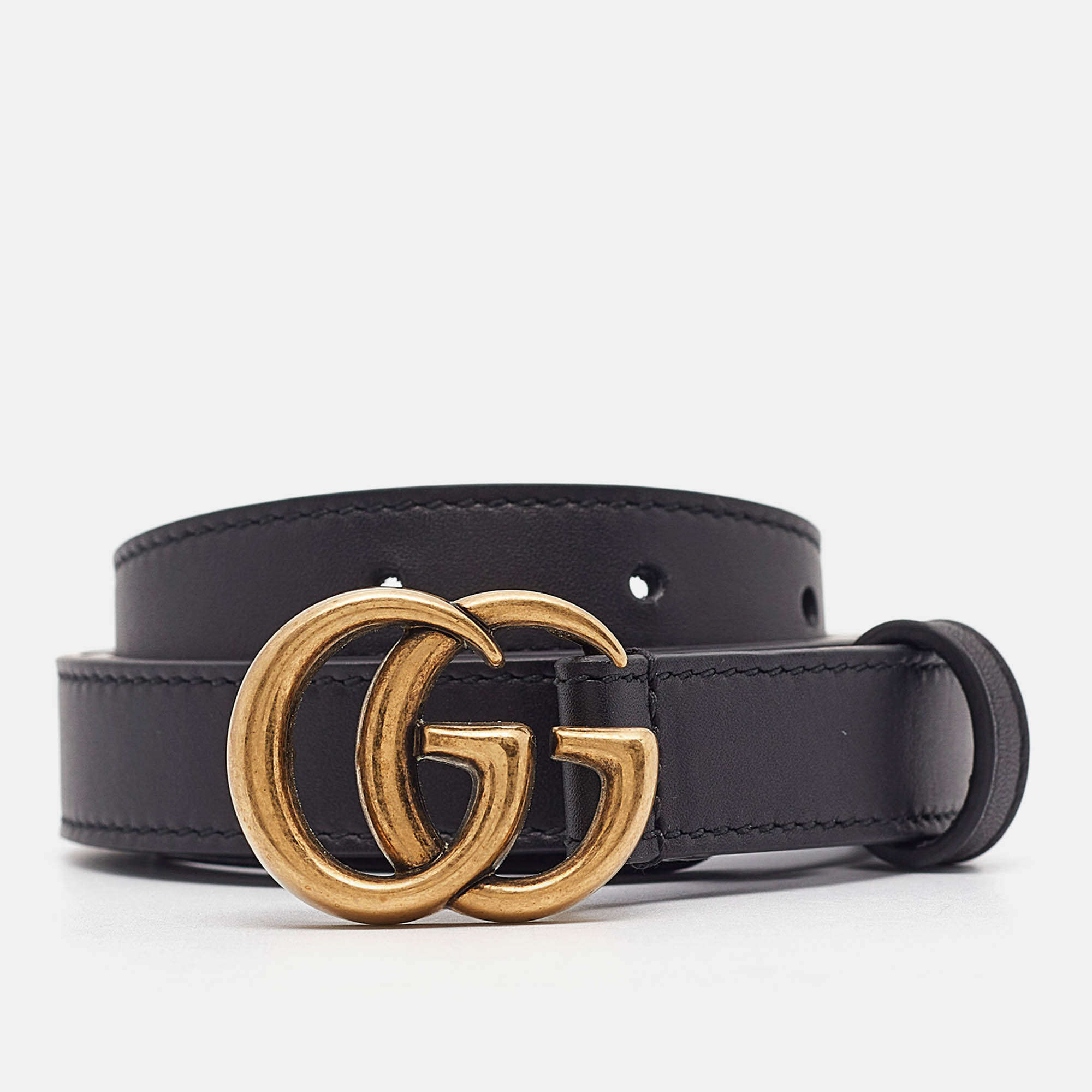 Pre Owned Gucci Black Leather GG Marmont Slim Belt 90 CM