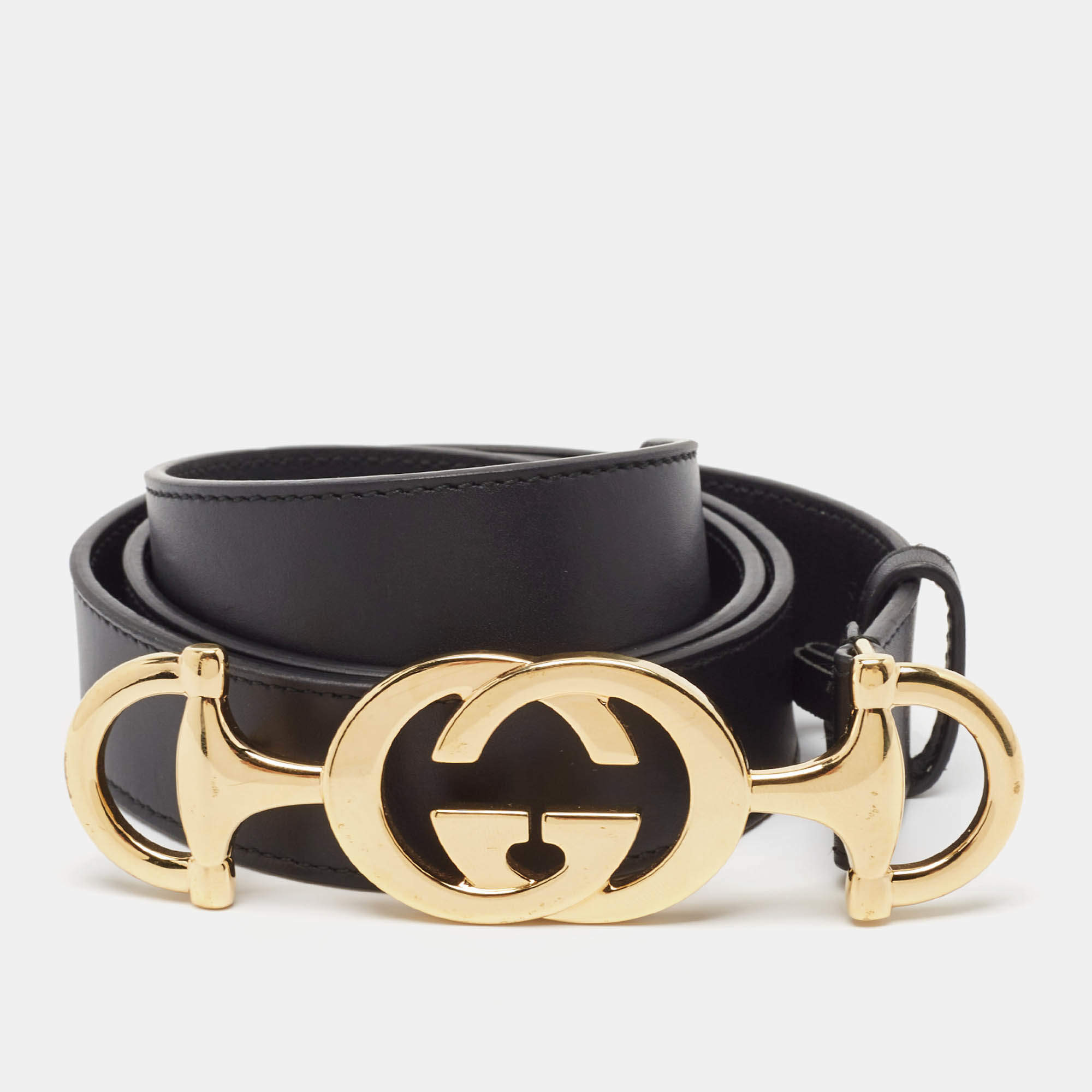 Gucci Black Leather Zumi Buckle Belt 85 CM