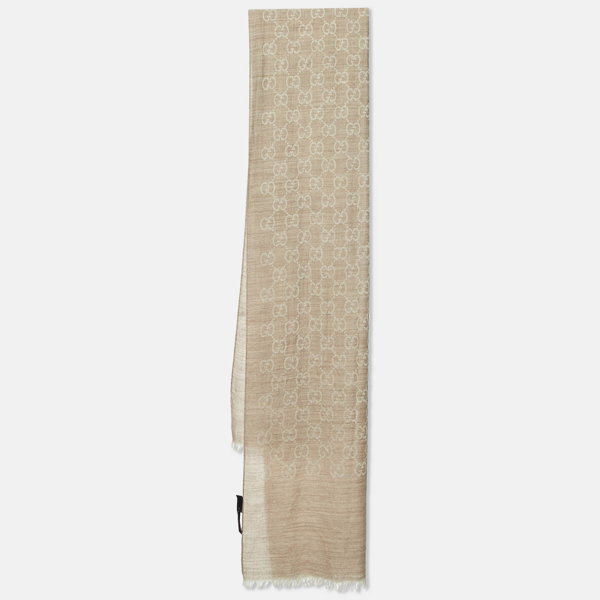 Pre Owned Gucci Beige GG Jacquard Wool & Silk Stole