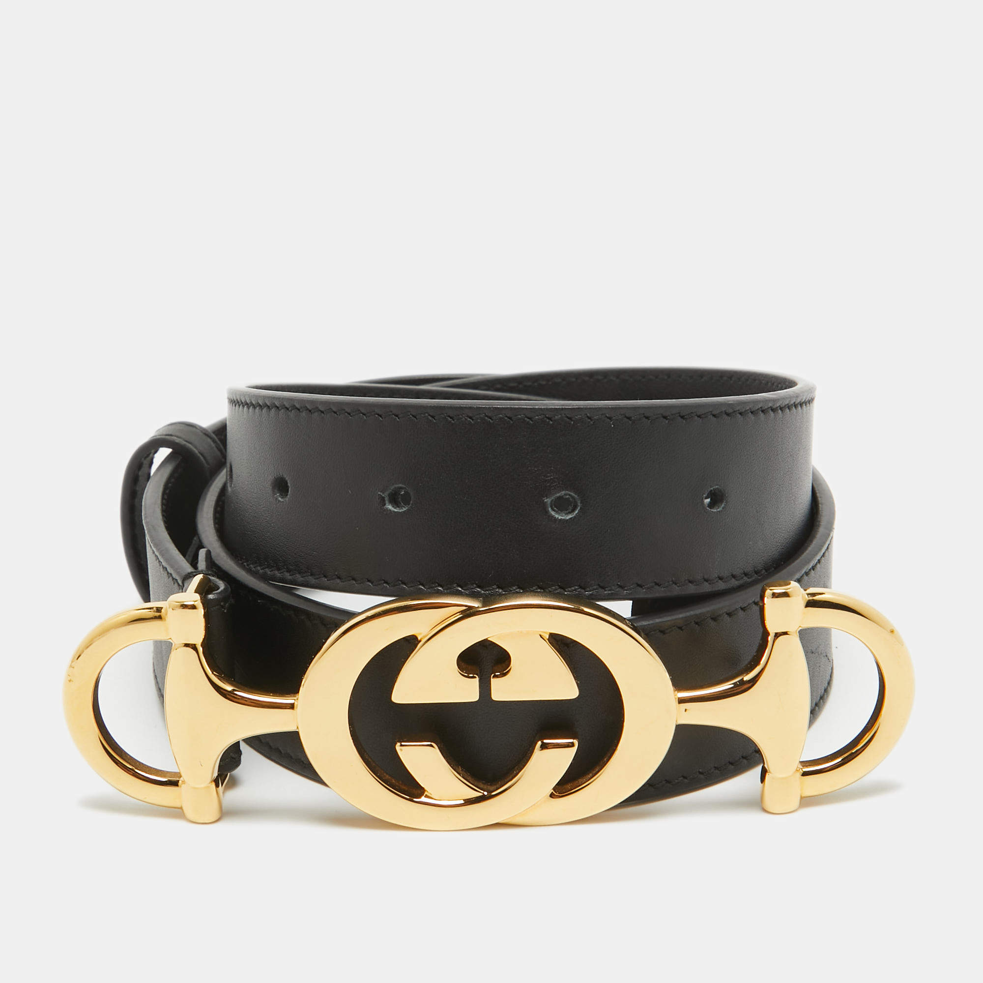 مملوكة مسبقًا Gucci Black Leather Zumi Buckle Belt 85 CM