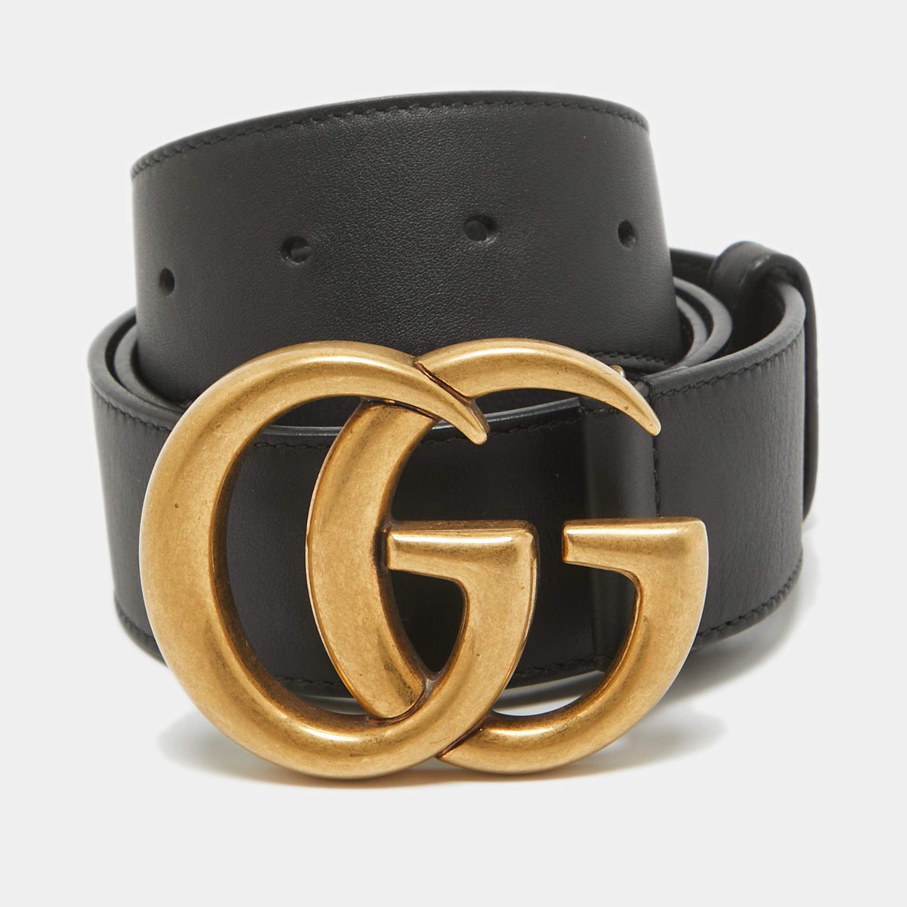 Gucci Black Leather GG Marmont Buckle Belt 85CM