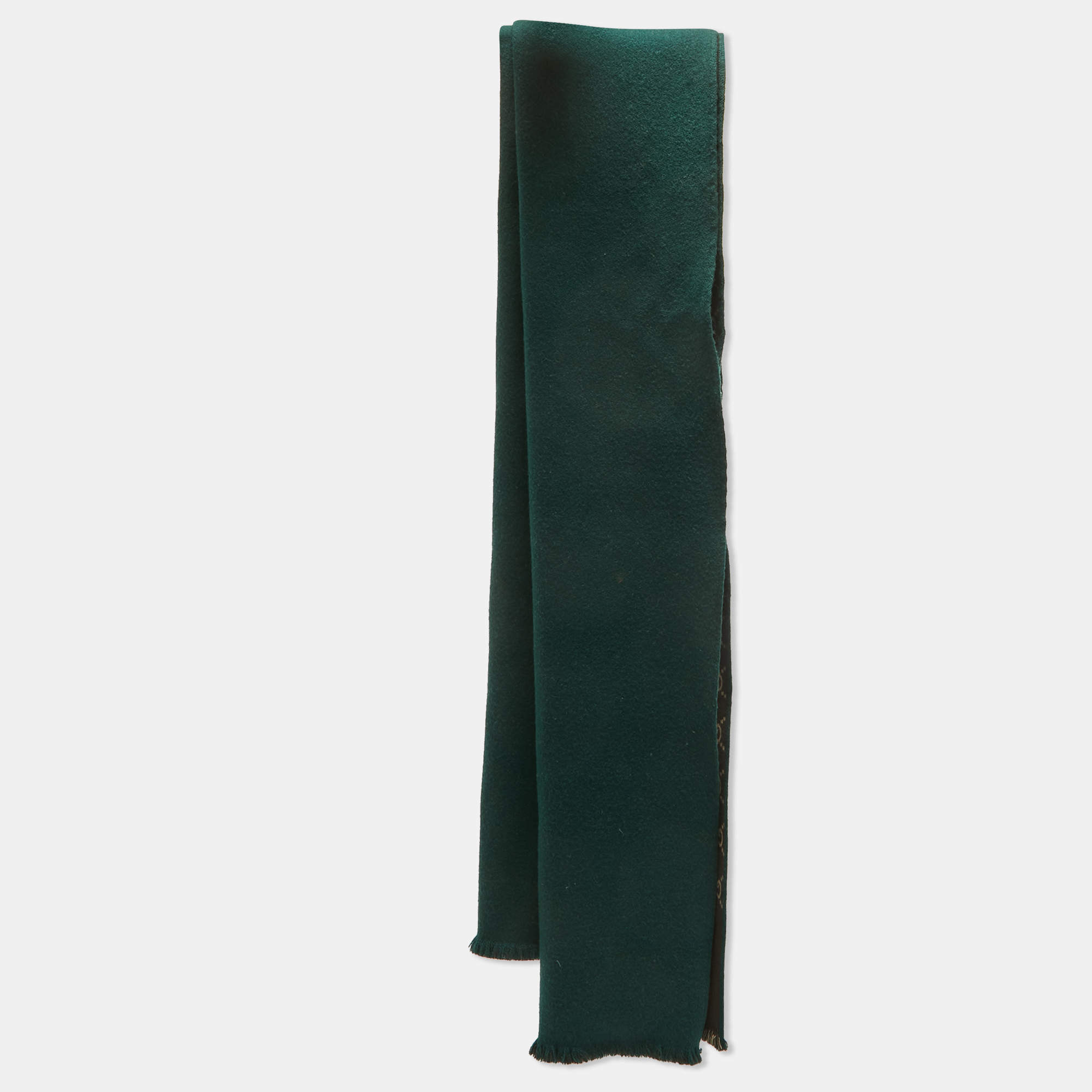 Gucci Brown/Green GG Simple Ripon Wool Scarf