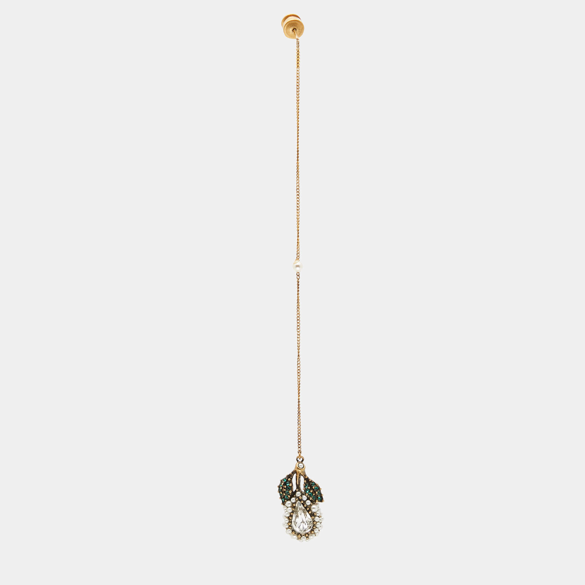 Gucci Aged Gold Tone Crystal Drop Long Chain Earring