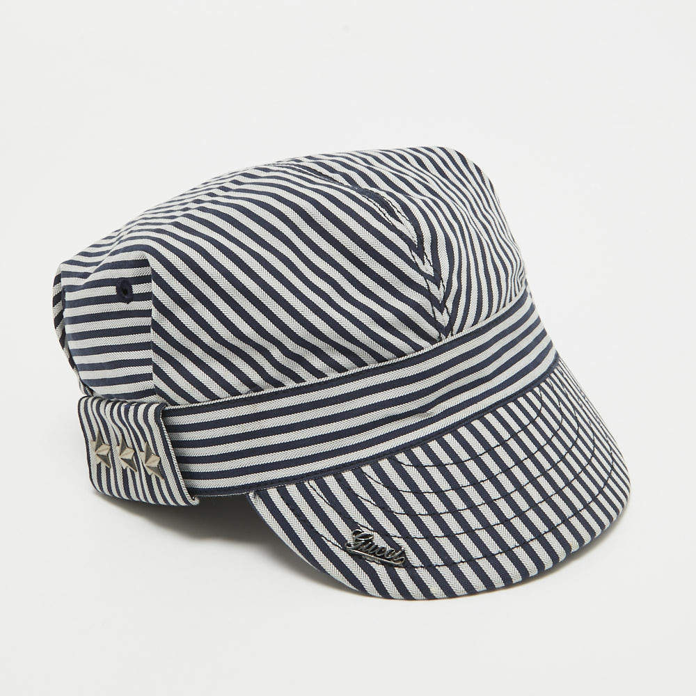 Gucci Navy Blue/White Striped Cotton Cap 