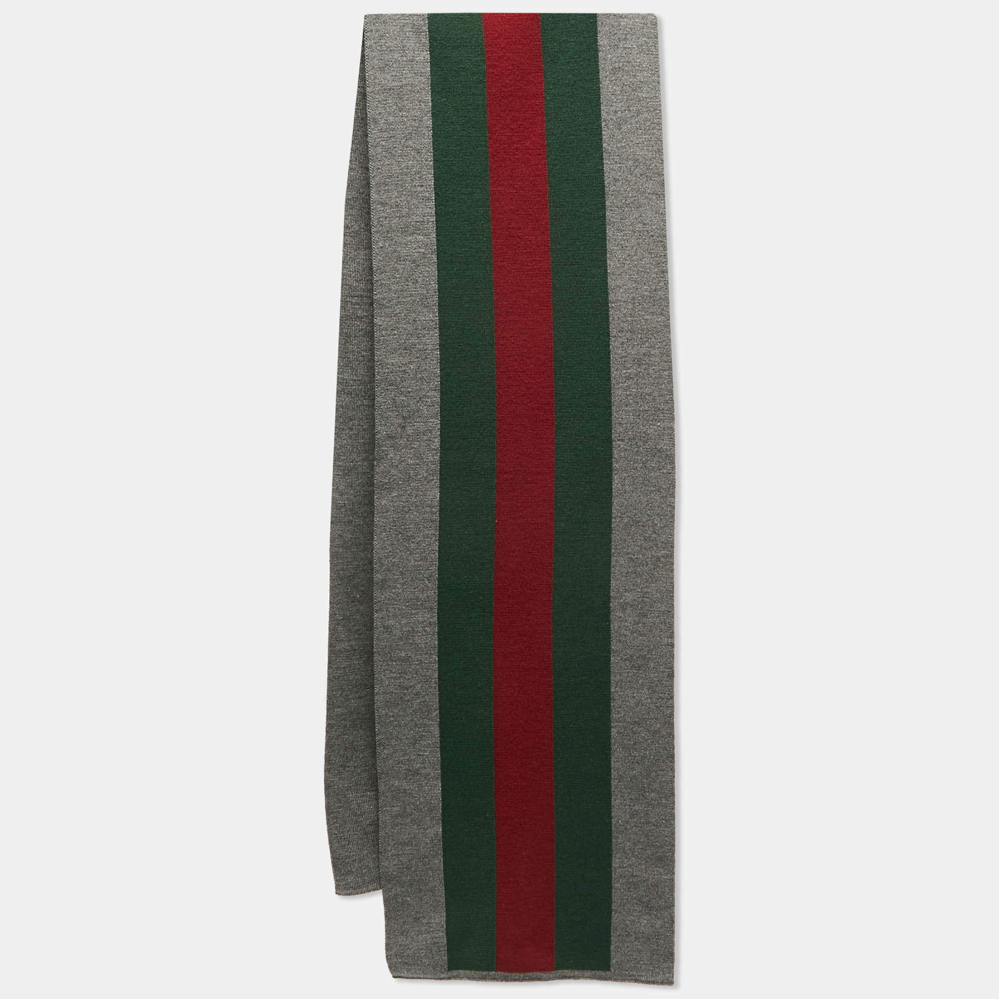 Gucci Grey Web Striped Wool & Silk Knit Stole