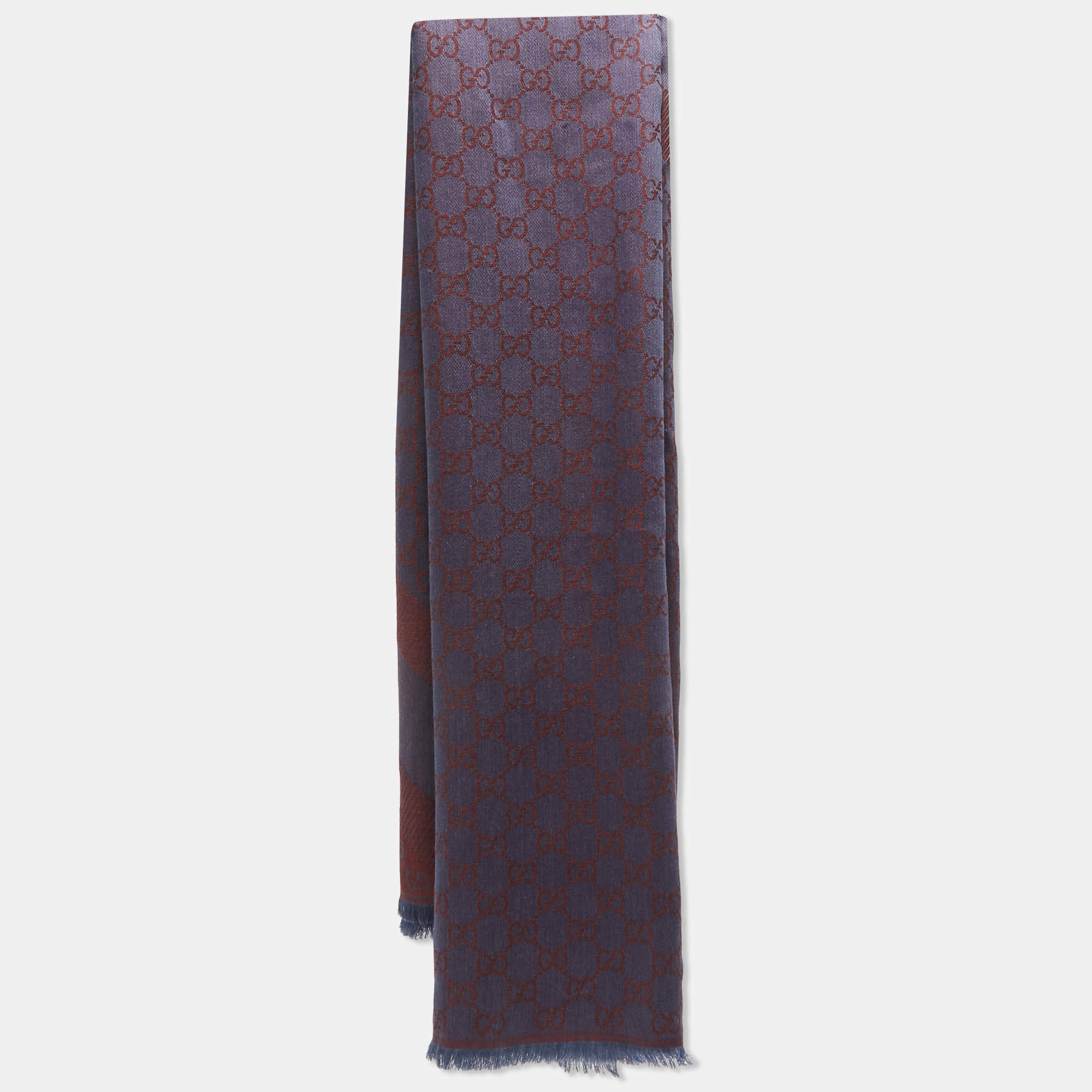 Gucci Blue/Red GG Web Wool Blend Square Scarf 