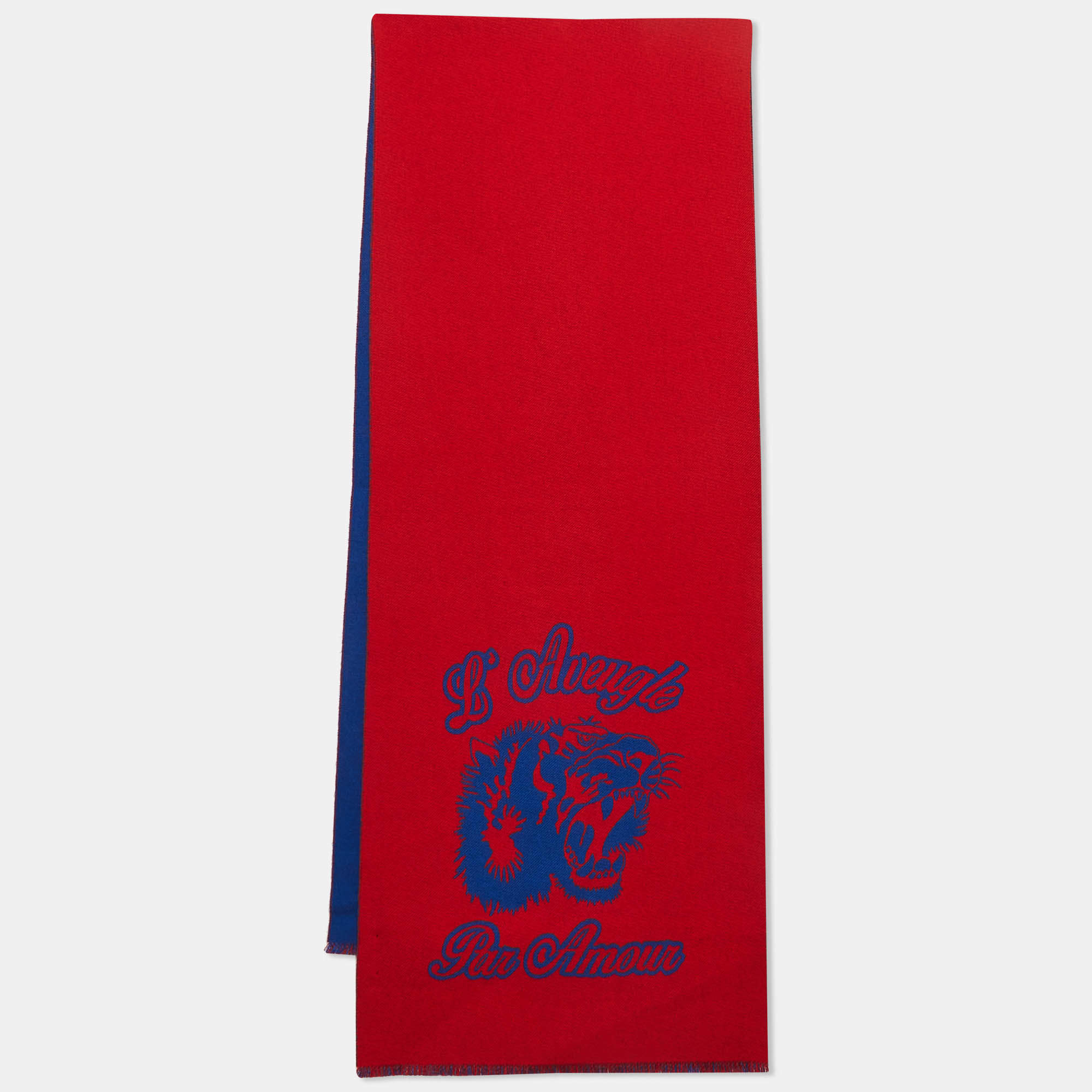 Gucci Blue/Red Tiger Jacquard Wool L'Aveugle Par Amour Scarf