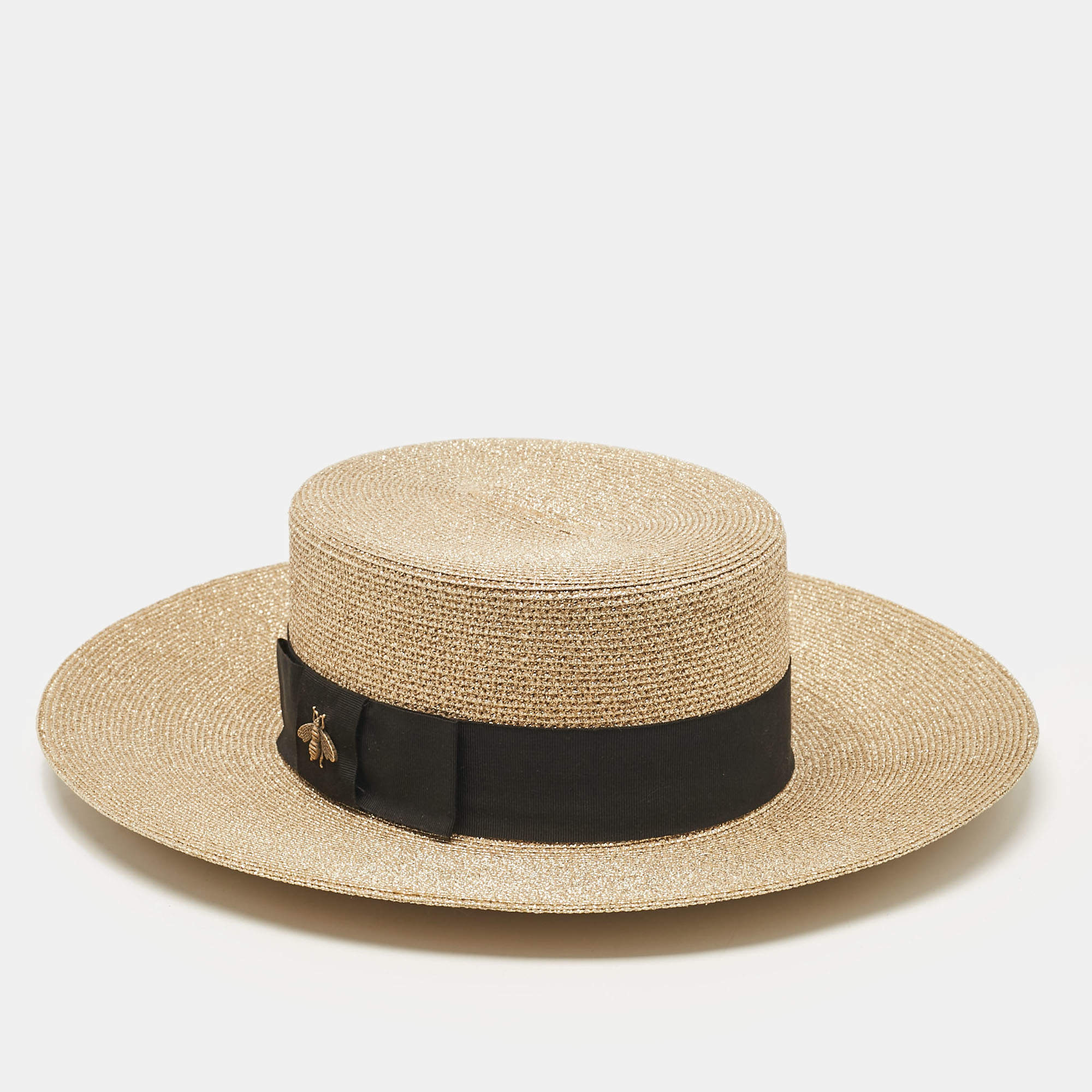 Pre Owned Gucci Gold Bee Detail Lamé Papier Hat S