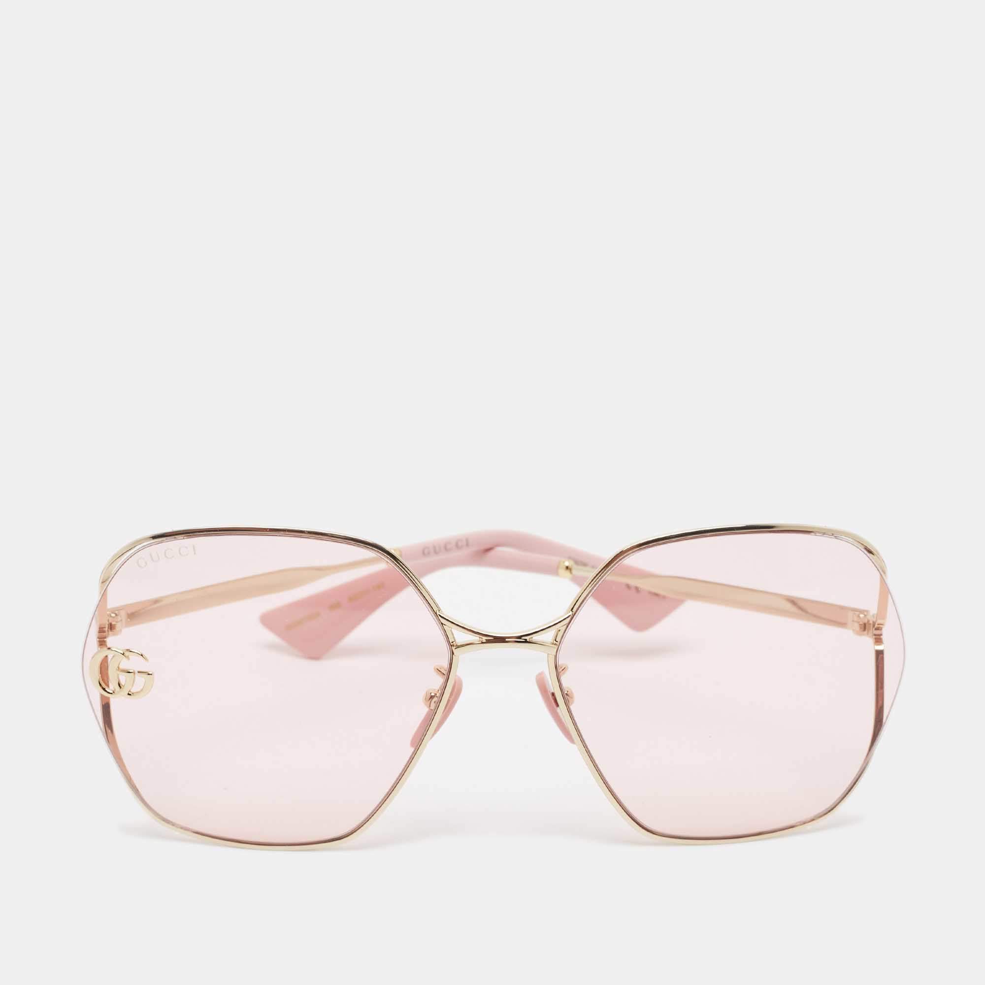 Pre Owned Gucci Pink/Gold GG0818SA GG Oversized Sunglasses