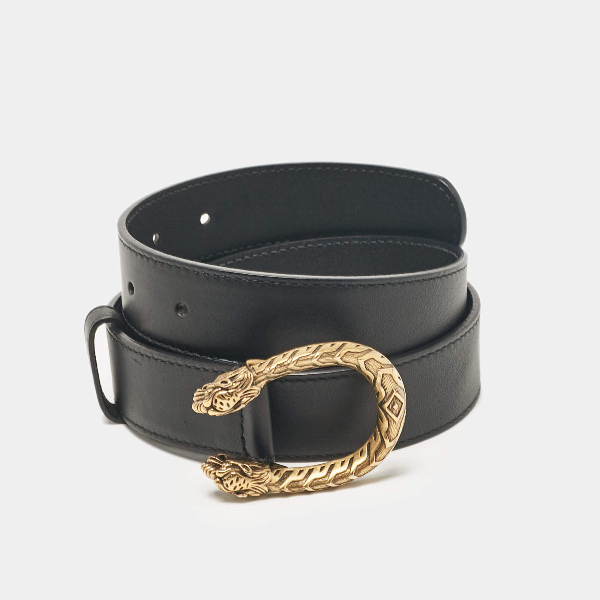Gucci Black Leather Dionysus Buckle Belt 80 CM