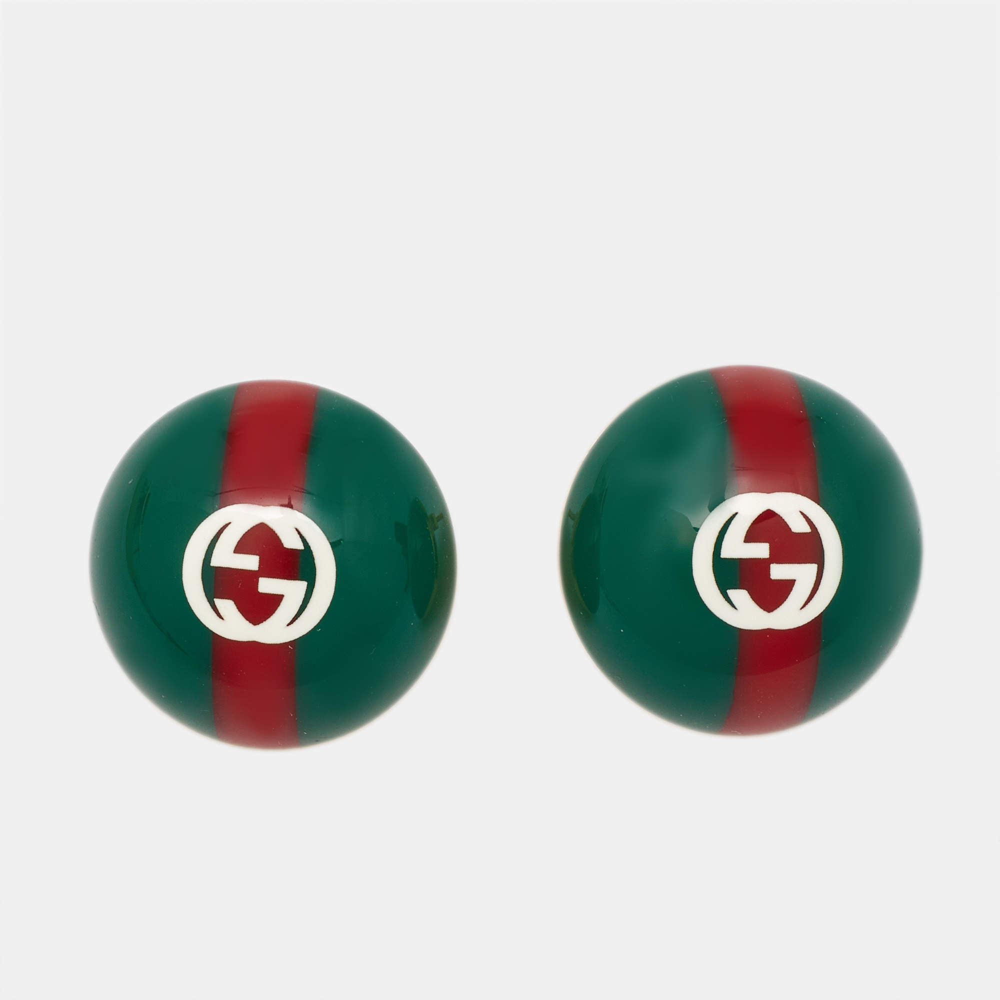 Gucci Red and Green Resin Enamel Vintage Web Stud Earrings