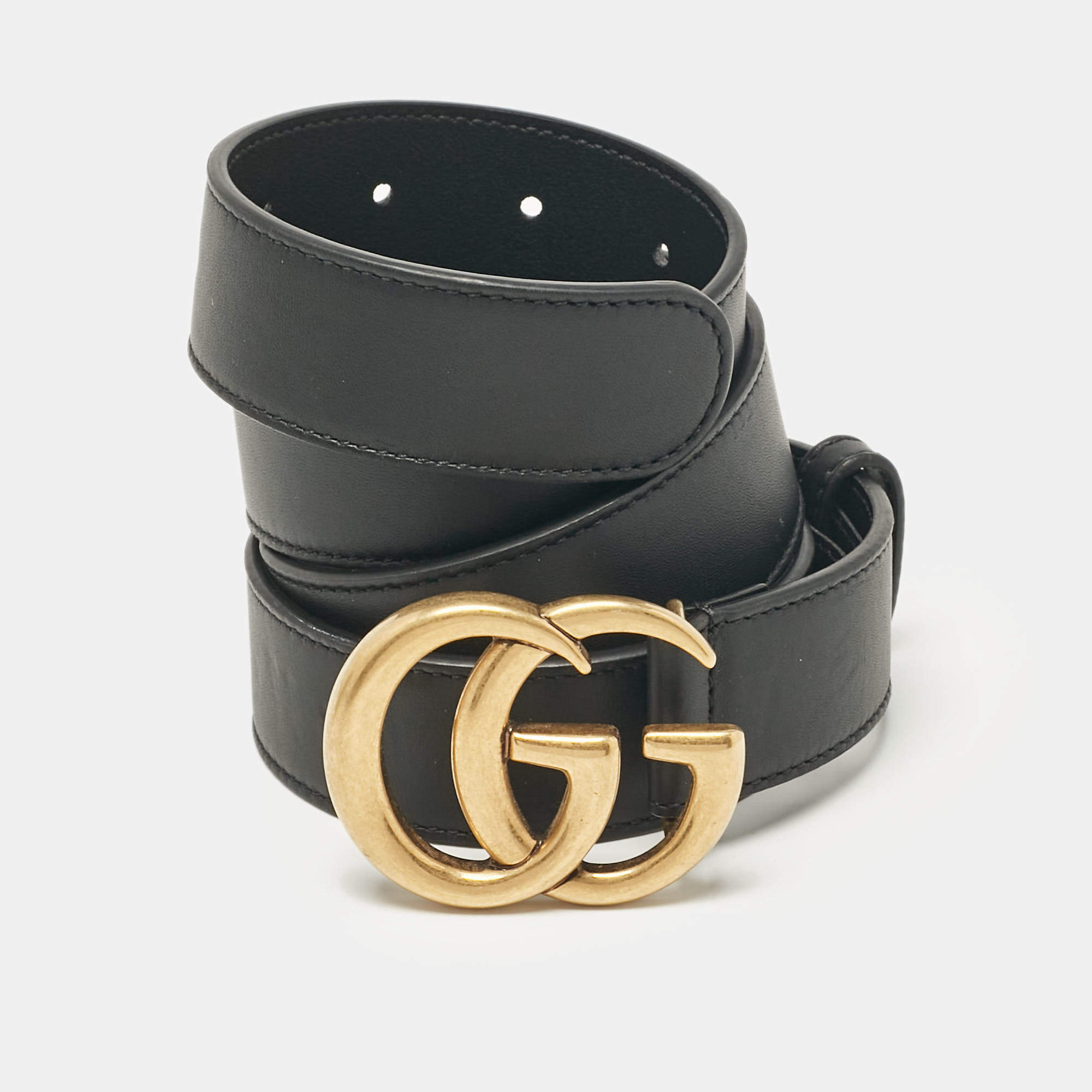 Gucci Black Leather GG Marmont Buckle Belt 95CM