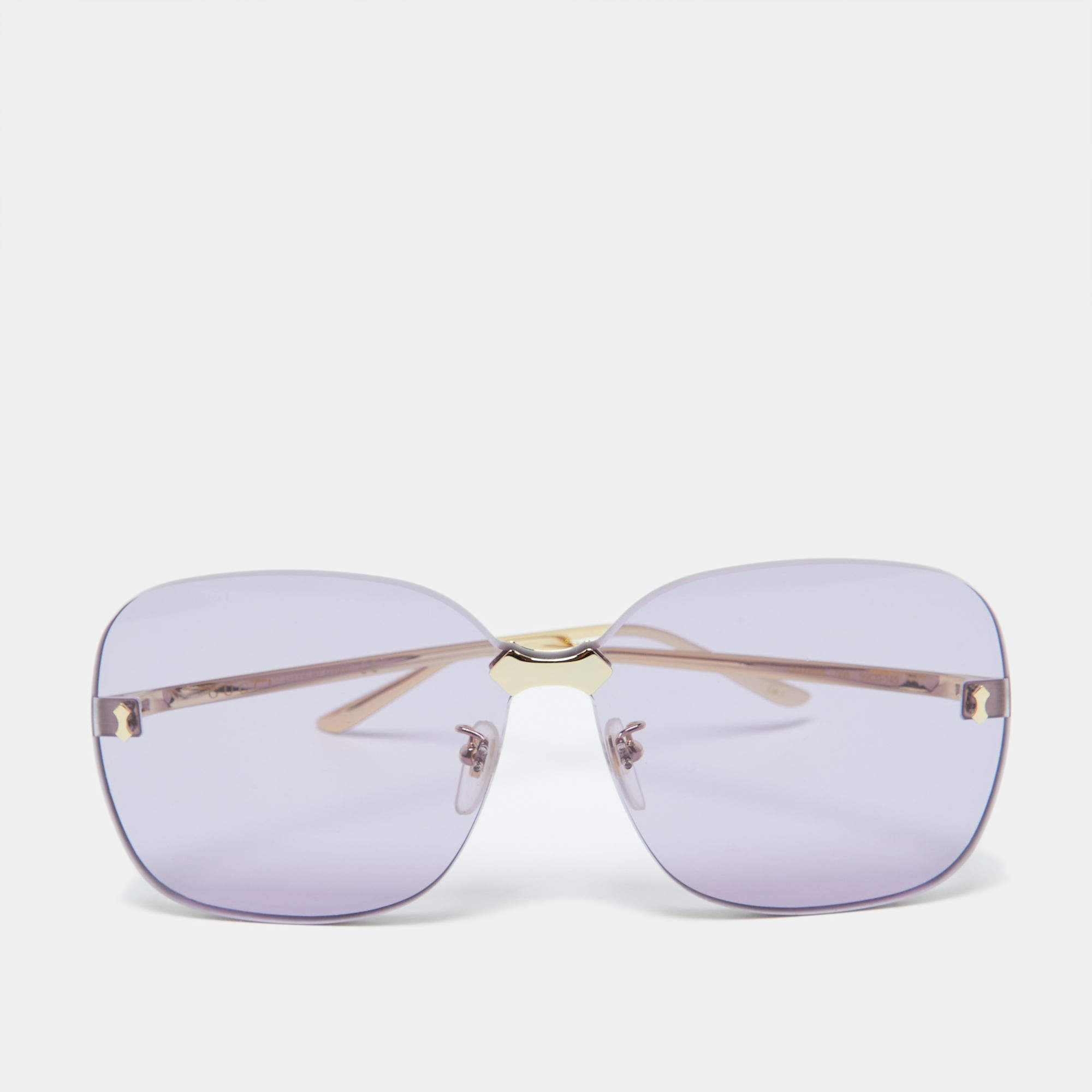 Pre Owned Gucci Gold Tone/Purple GG0355S Oversized Rimless Sunglasses