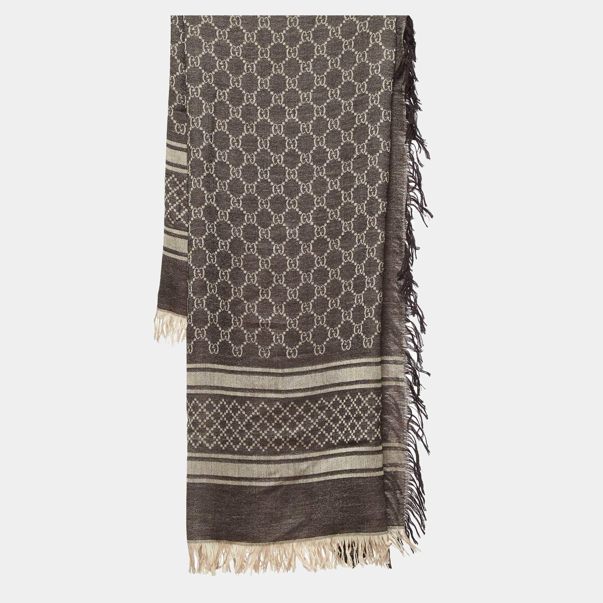 Gucci Brown GG Survive Wool & Silk Scarf
