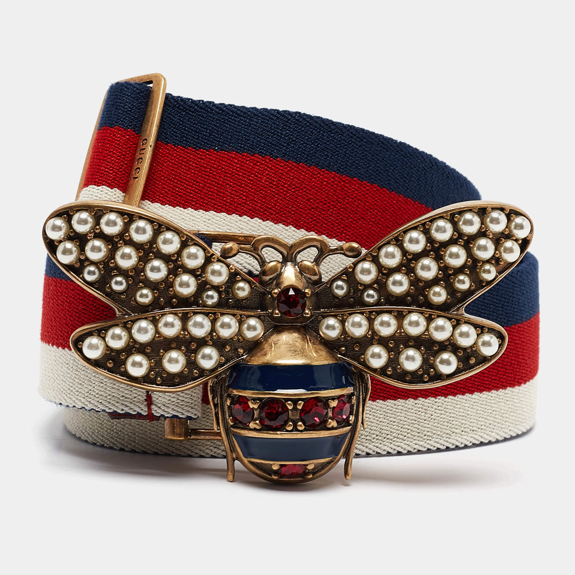 Gucci Tricolor Web Canvas Queen Margaret Bee Belt 80CM Gucci TLC