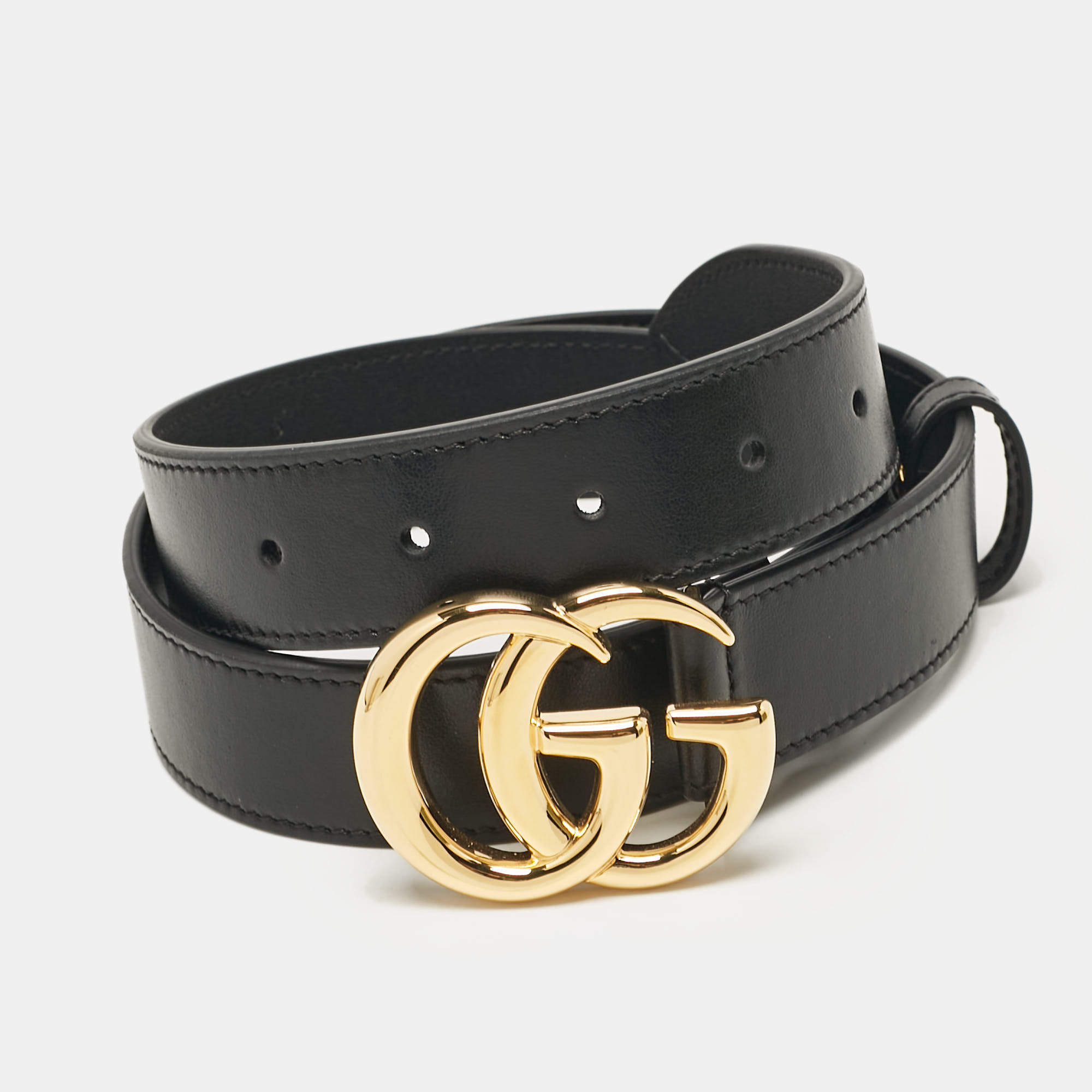 Gucci Black Leather GG Marmont Buckle Belt 80CM