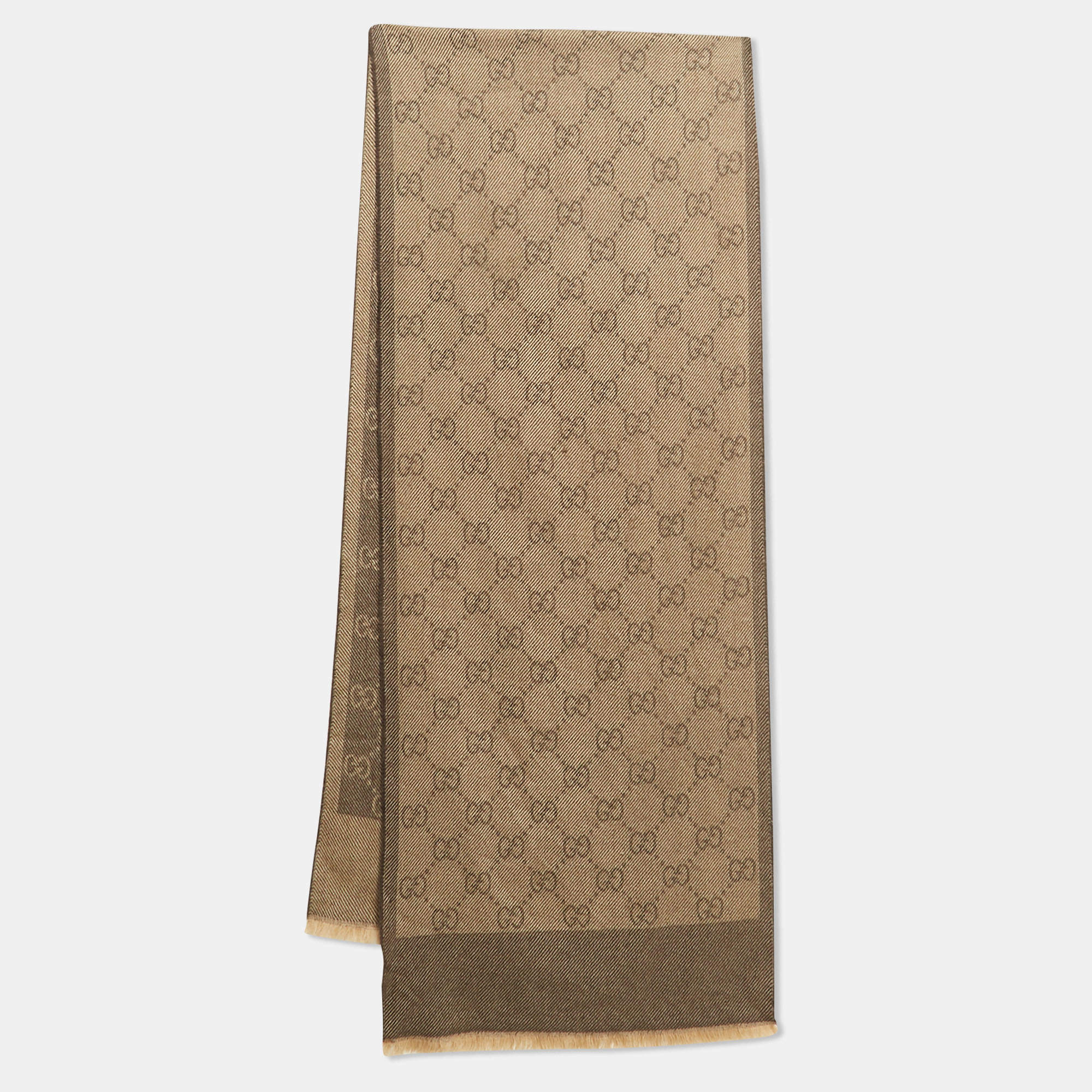 Pre Owned Gucci Brown GG Interlocking Jacquard Stole