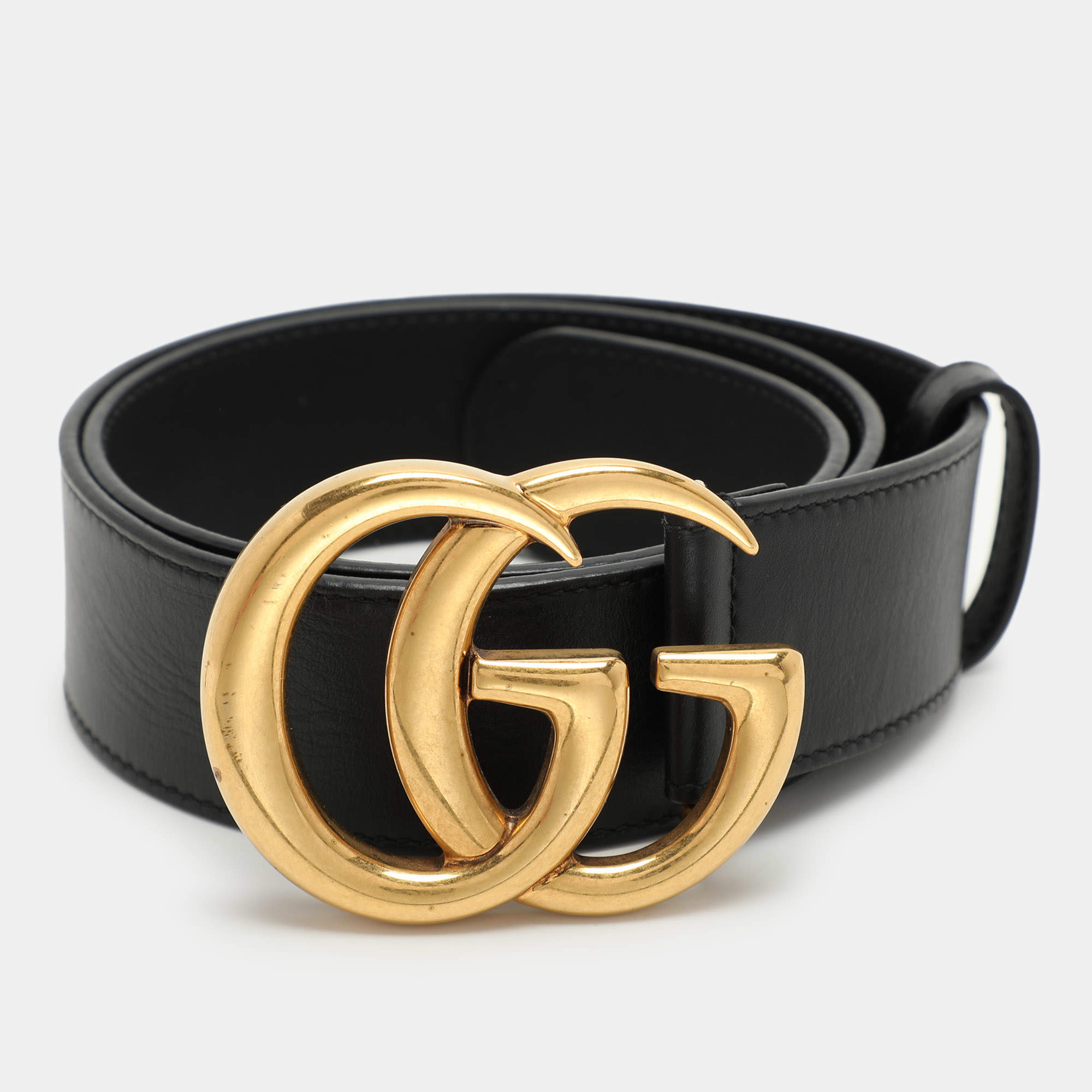 Gucci Black Leather GG Marmont Buckle Belt 70CM