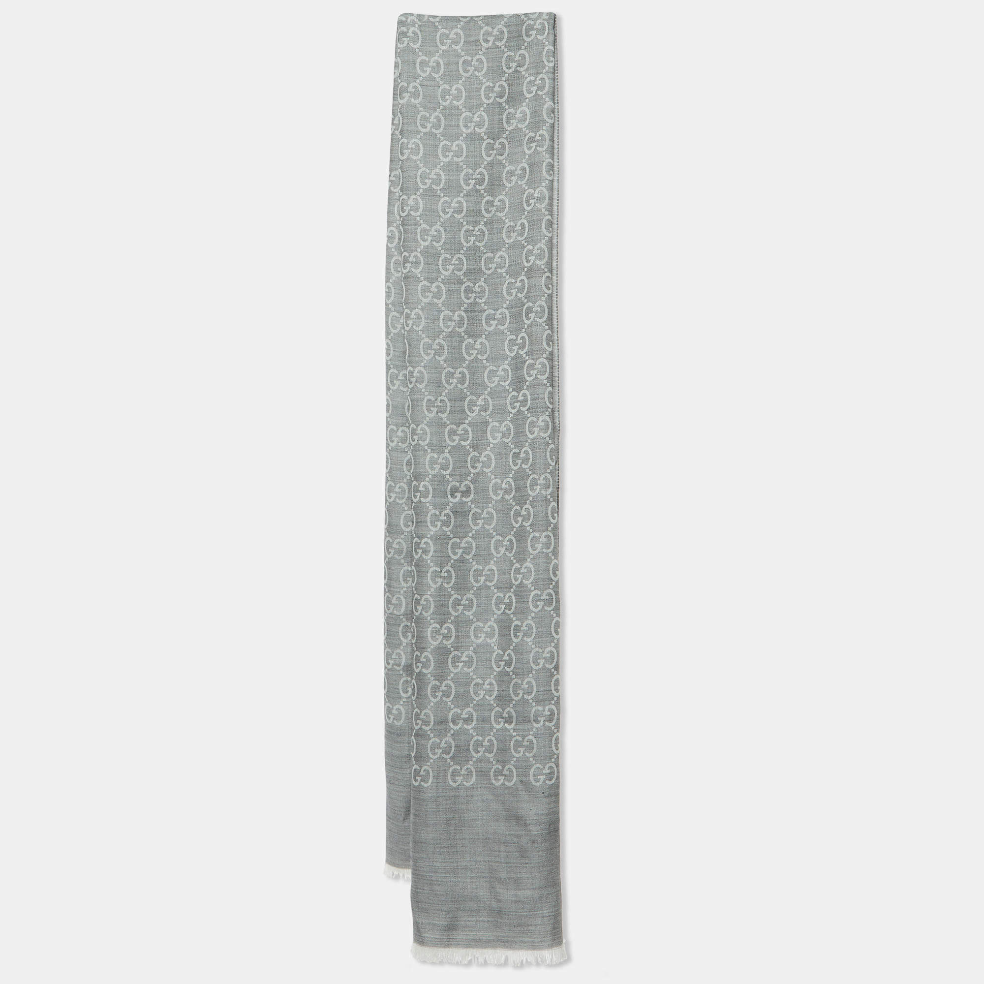Pre Owned Gucci Grey GG Guccissima Wool Blend Shawl