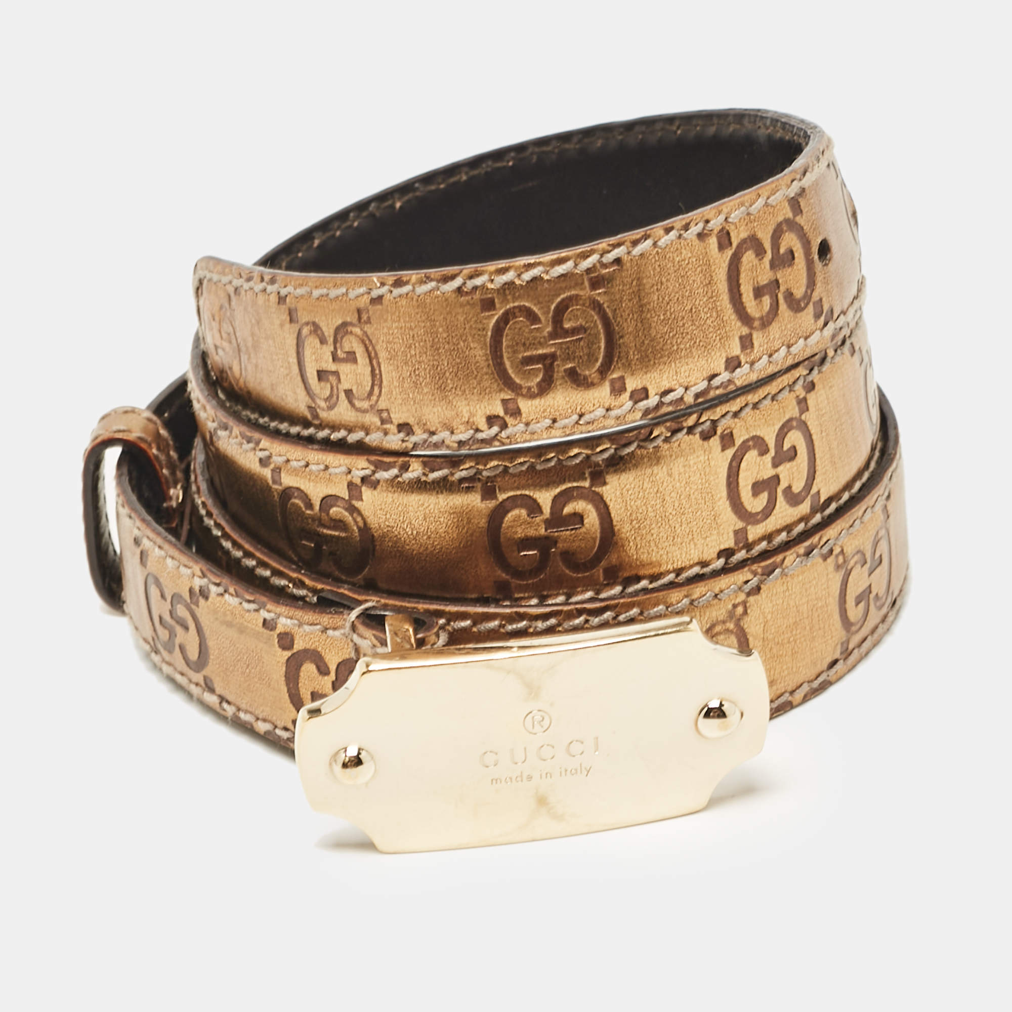 Pre Owned Gucci Bronze Guccissima Leather Slim Belt 90 CM