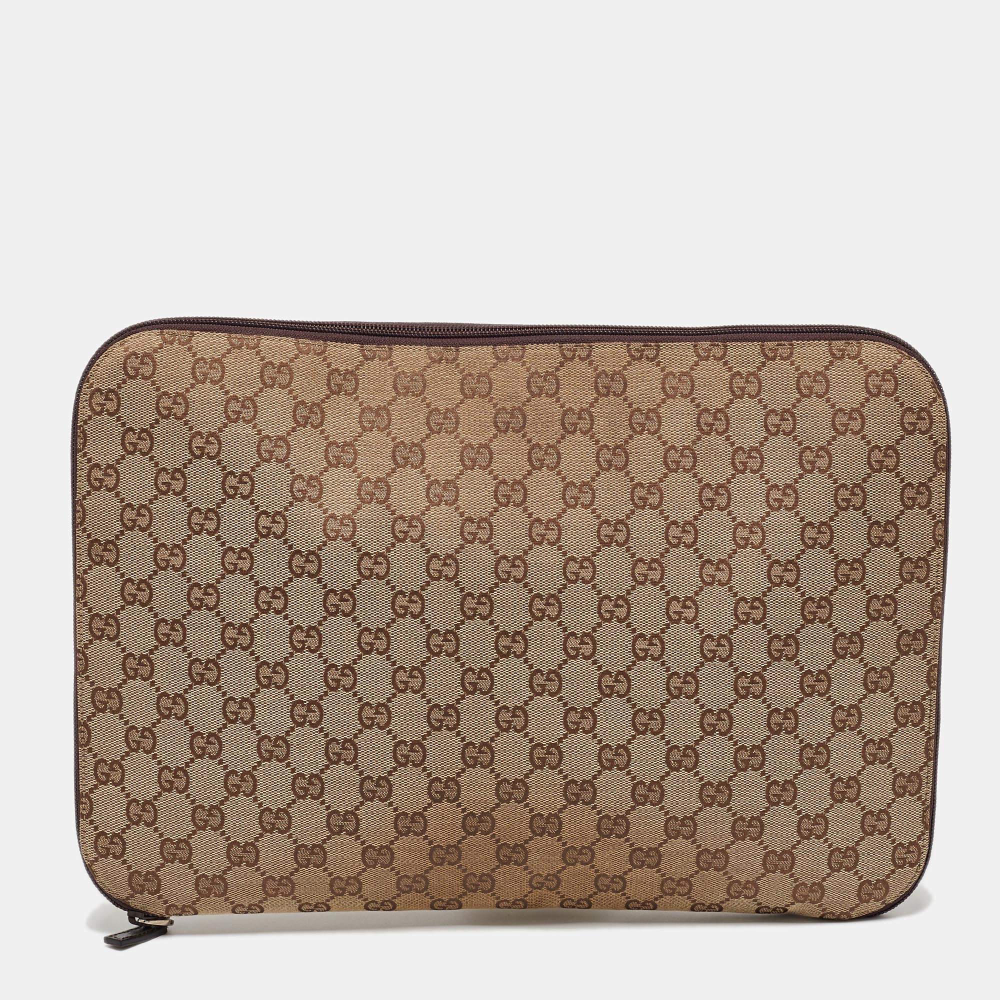Gucci Beige/Brown GG Canvas and Leather Laptop Case