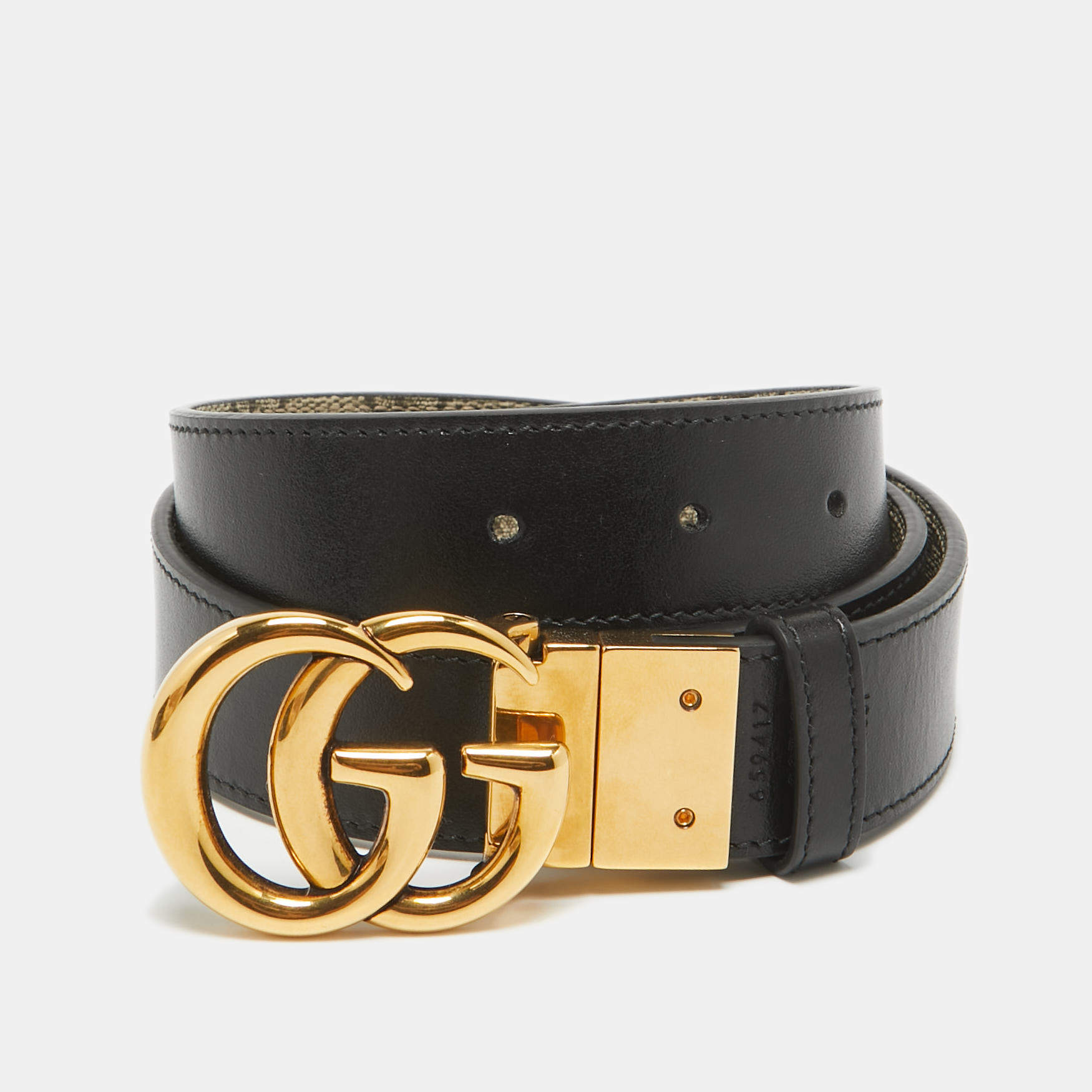 مملوكة مسبقًا Gucci Beige/Black GG Supreme Canvas and Leather GG Marmont Reversible Belt 75CM