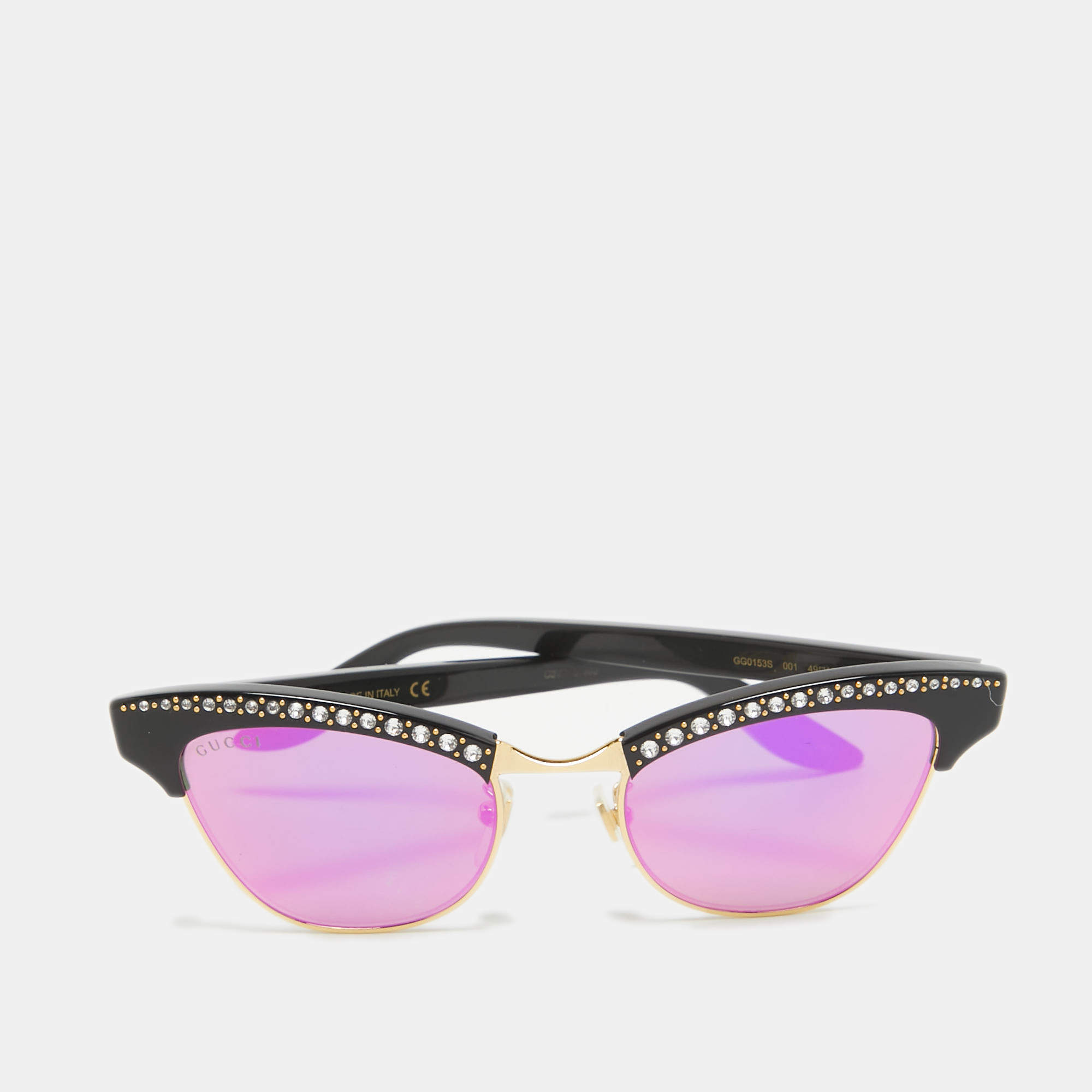 Pre Owned Gucci Black/Green Mirrored GG0153S Crystal Clubmaster Sunglasses