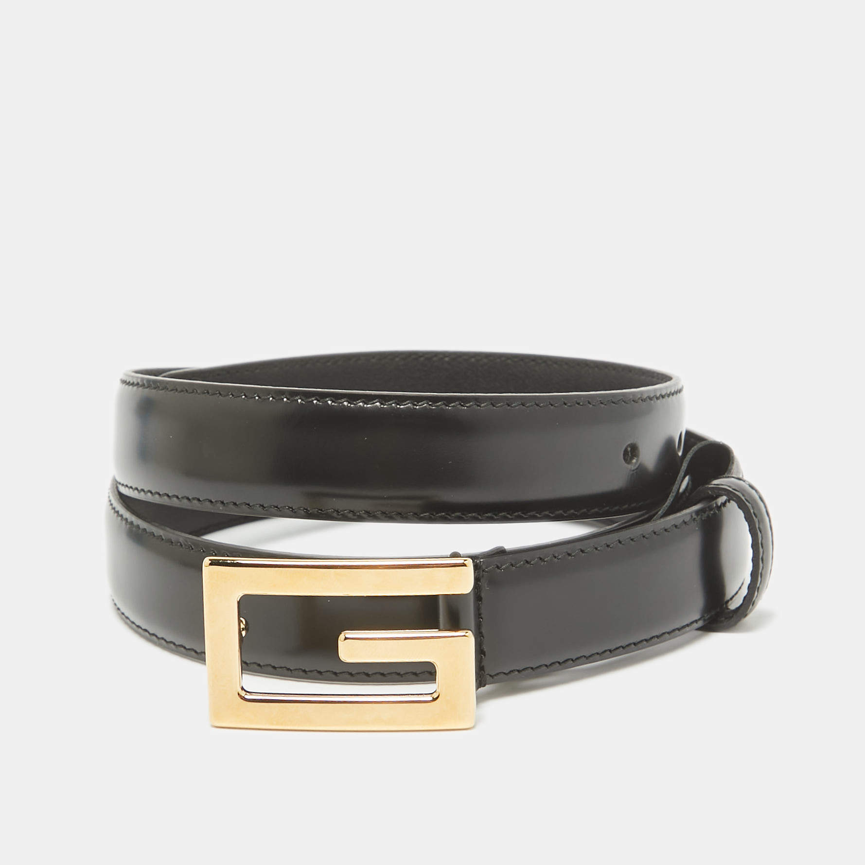 مملوكة مسبقًا Gucci Black Leather G Buckle Belt 90CM