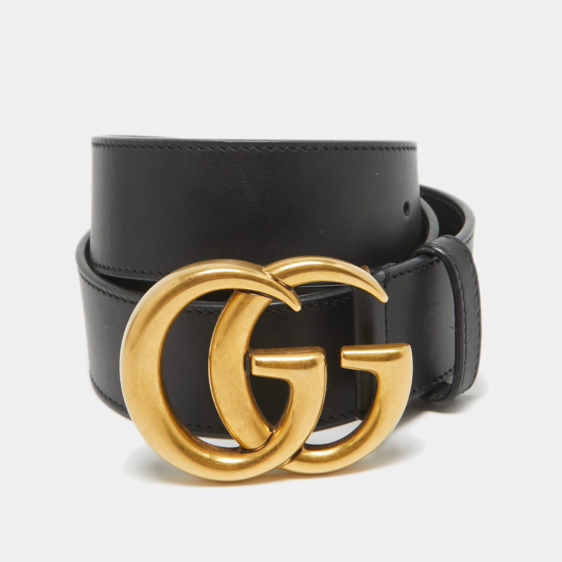 Pre Owned Gucci Black Leather GG Marmont Buckle Belt 80CM