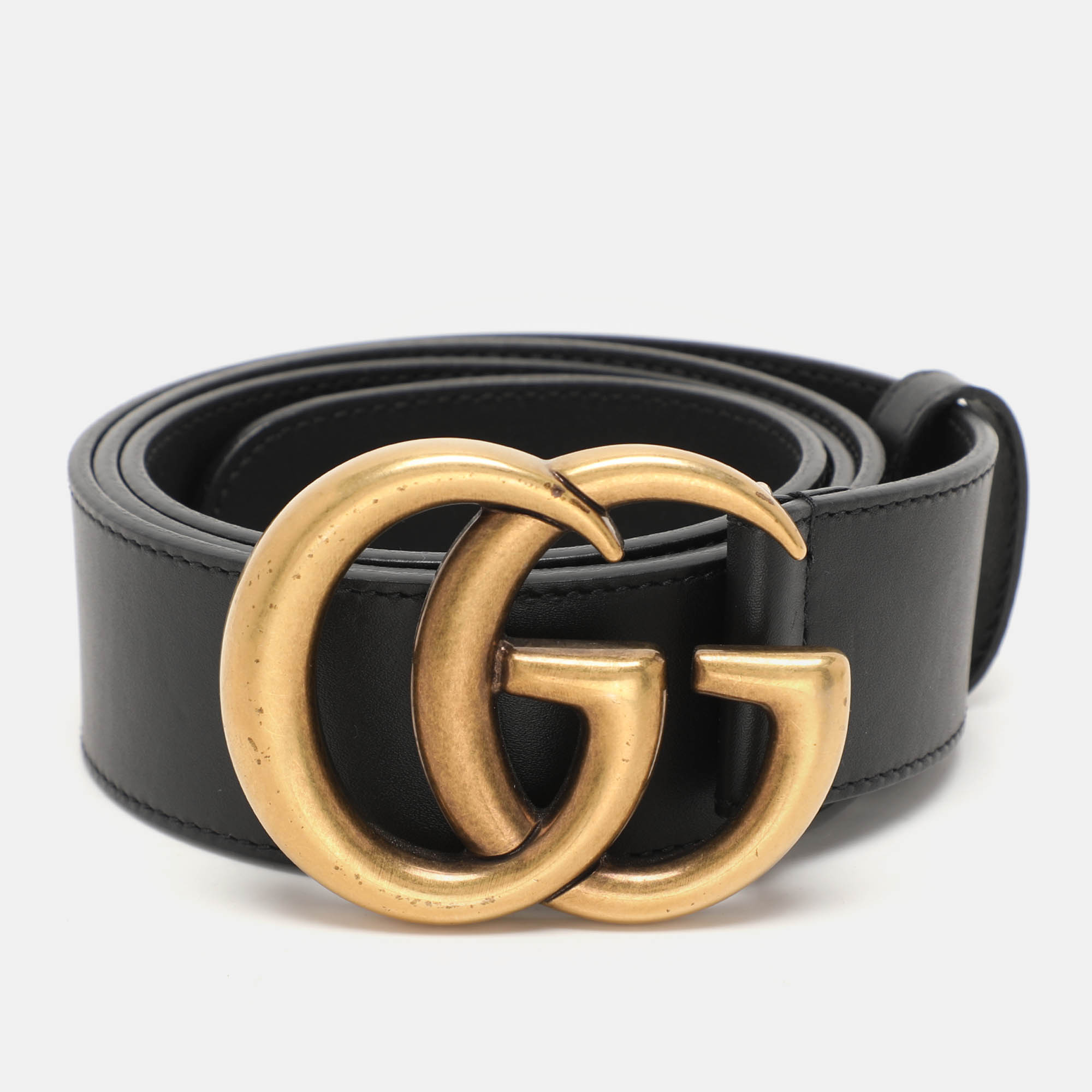 Gucci Black Leather GG Marmont Buckle Belt 95CM