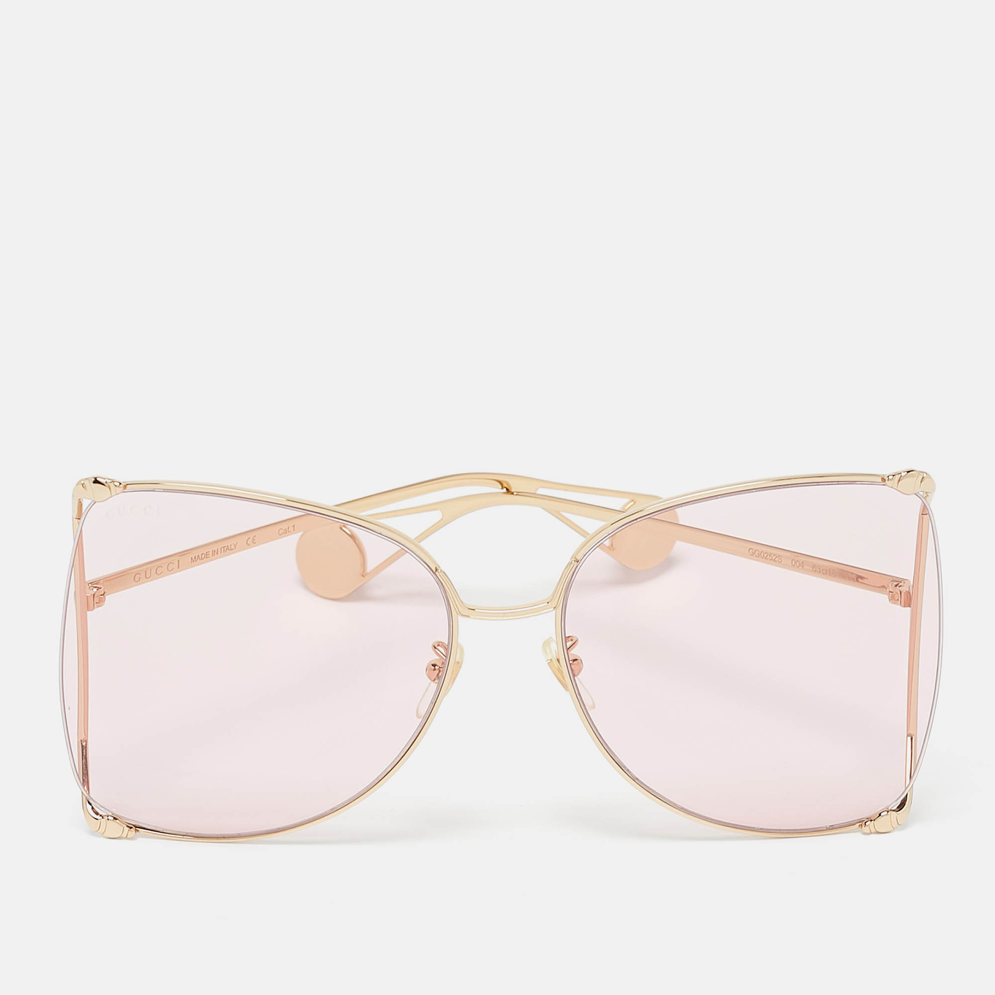 Pre Owned Gucci Pink GG0252S Pearl Embellished Oversized Sunglasses