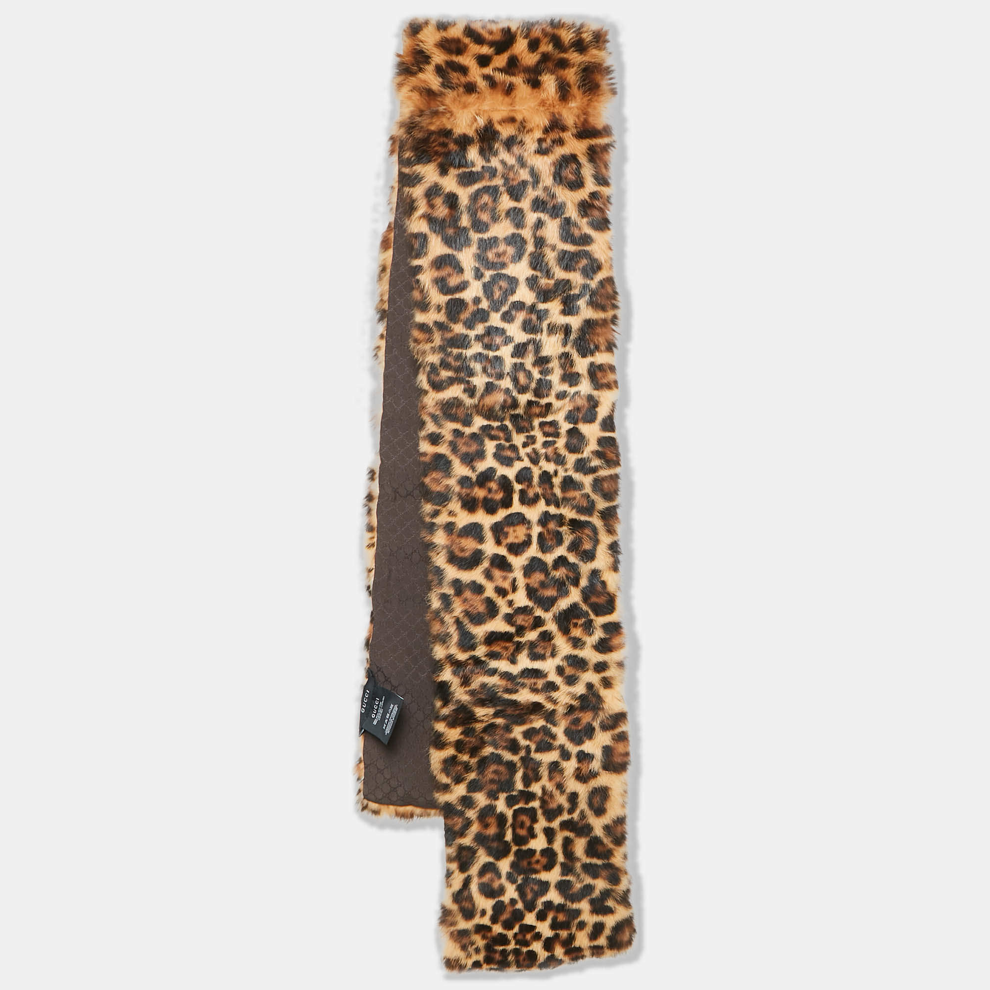 Gucci Leopard Print Silk and Lapin Rex Fur Stole 