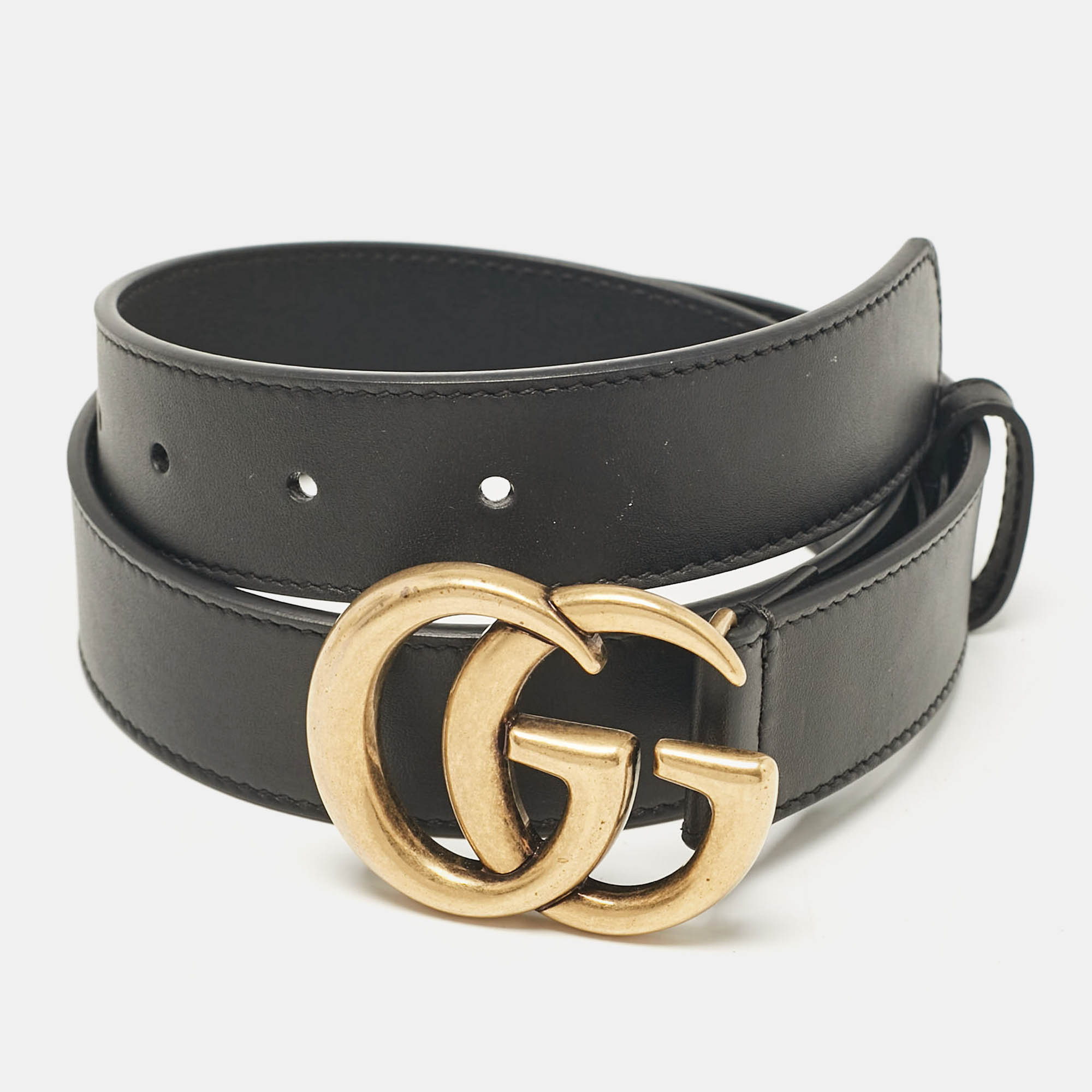 Gucci Black Leather GG Marmont Buckle Belt 70CM