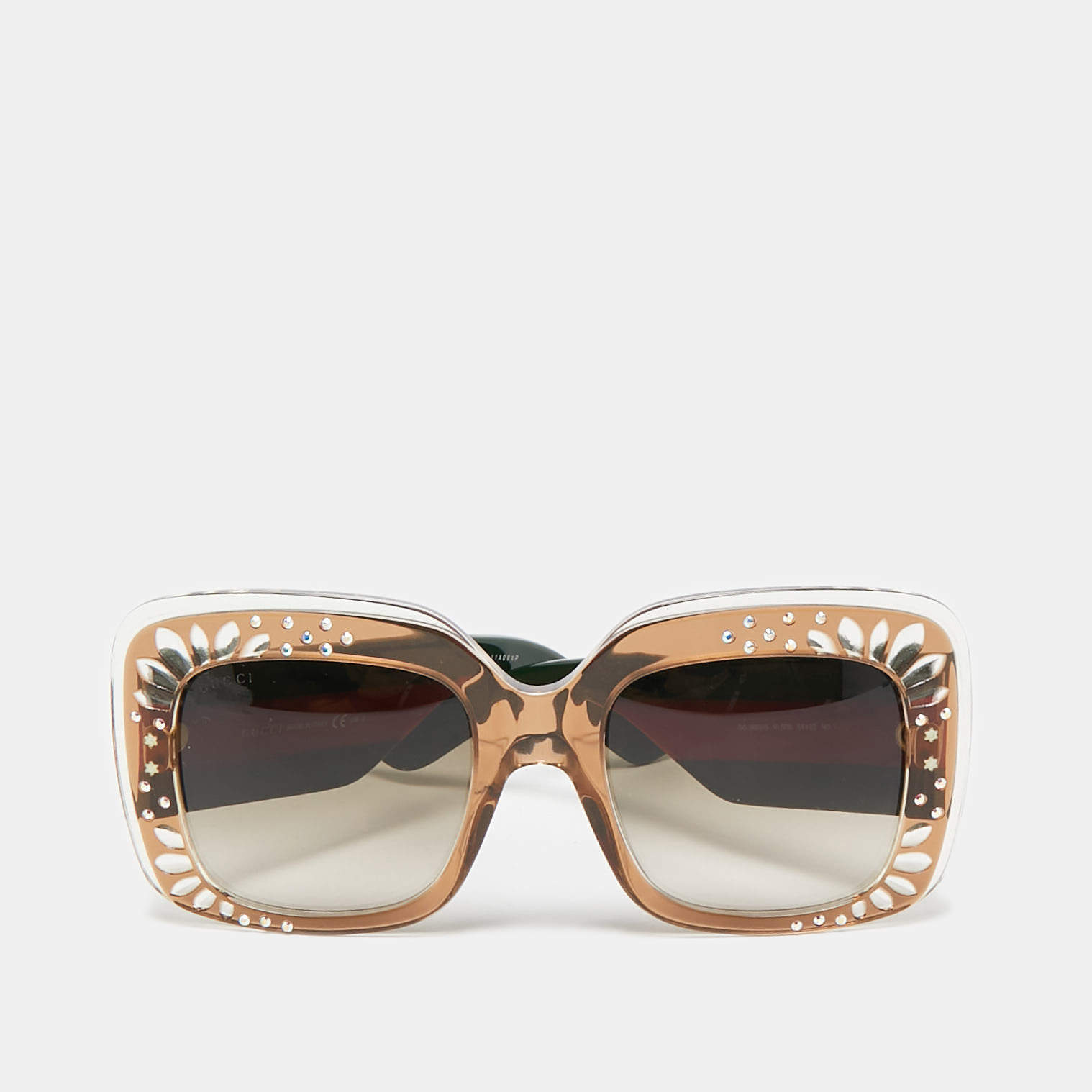 Pre Owned Gucci Brown Gradient GG3862/S Crystals Web Oversized Sunglasses