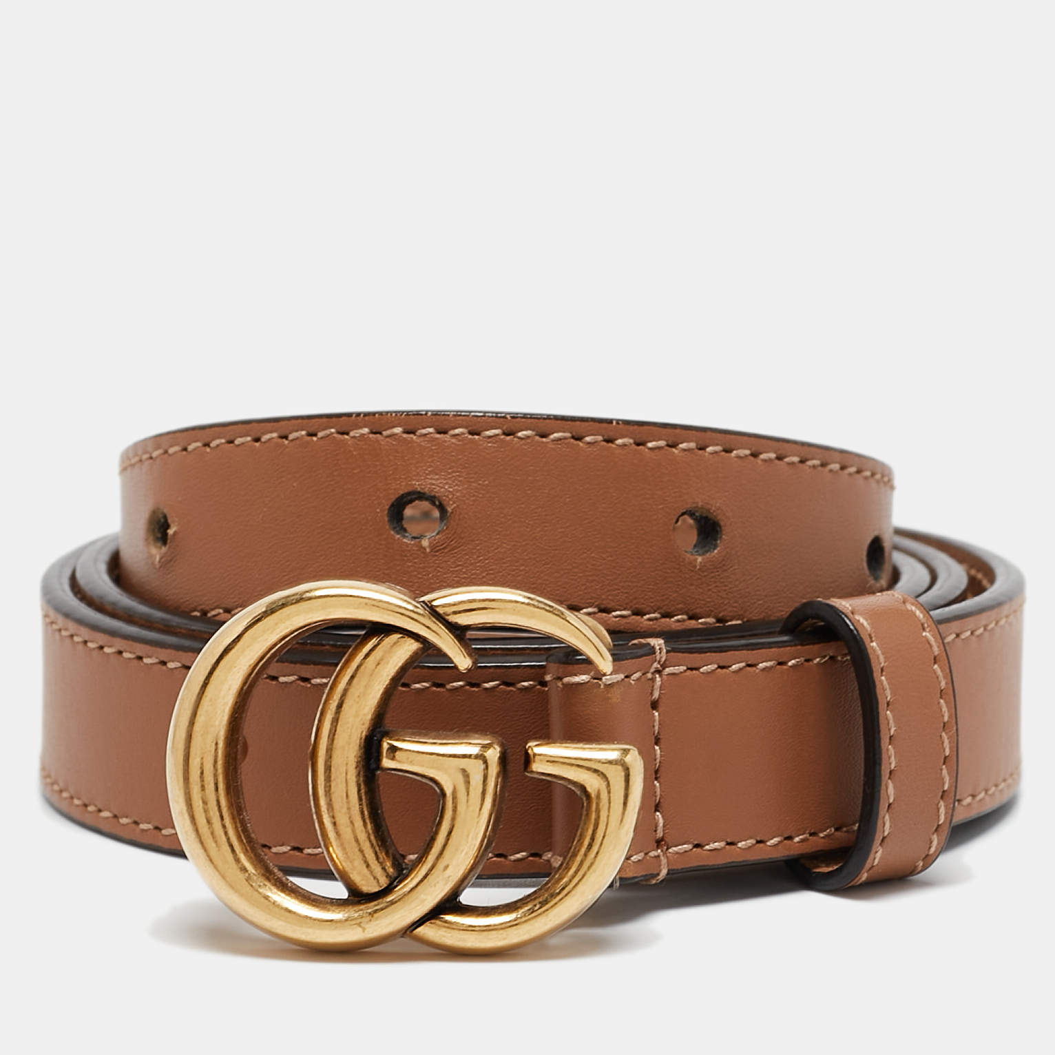 Pre Owned Gucci Brown Leather GG Marmont Waist Belt 85 CM