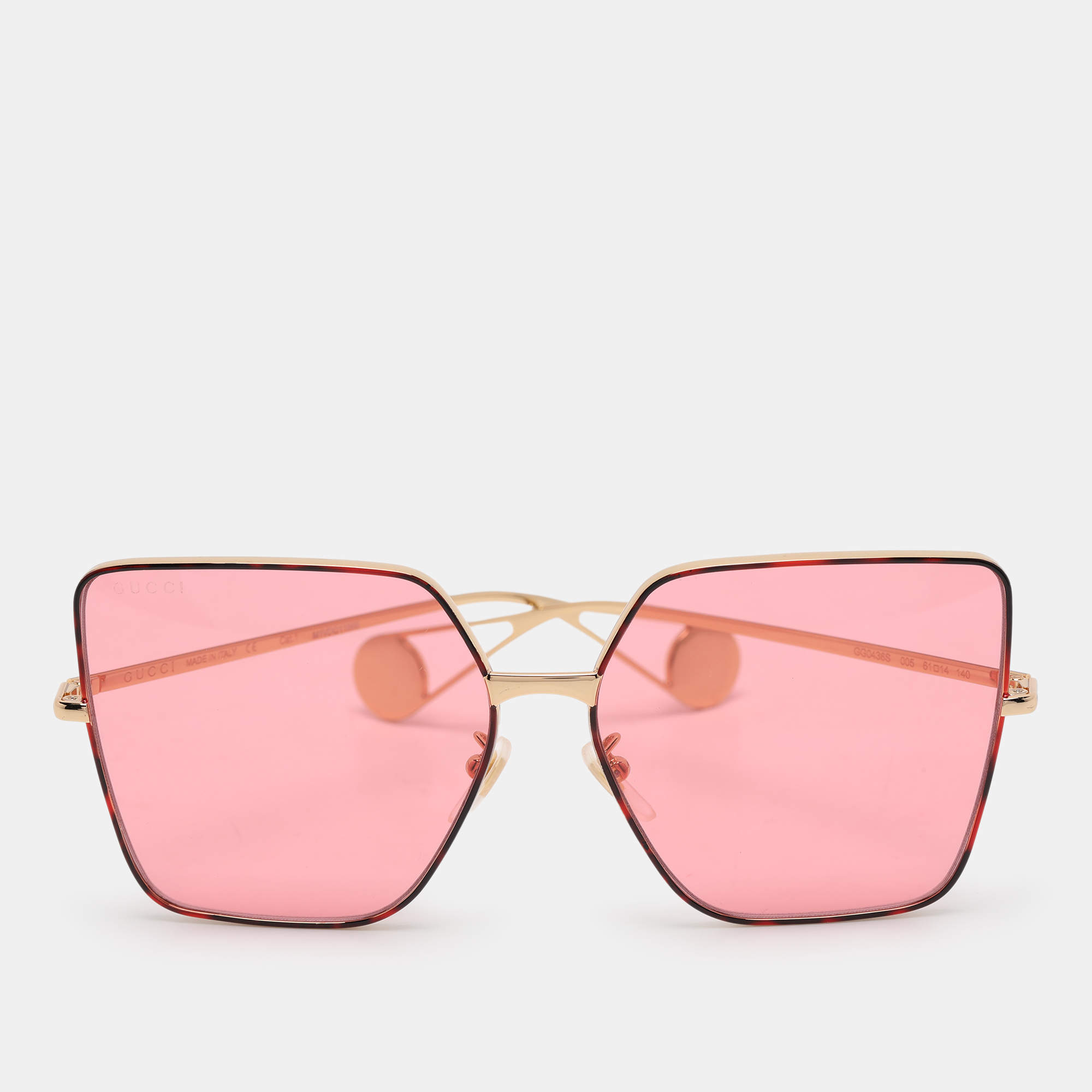 Pre Owned Gucci Pink Gold Tone Metal GG0436S Sunglasses