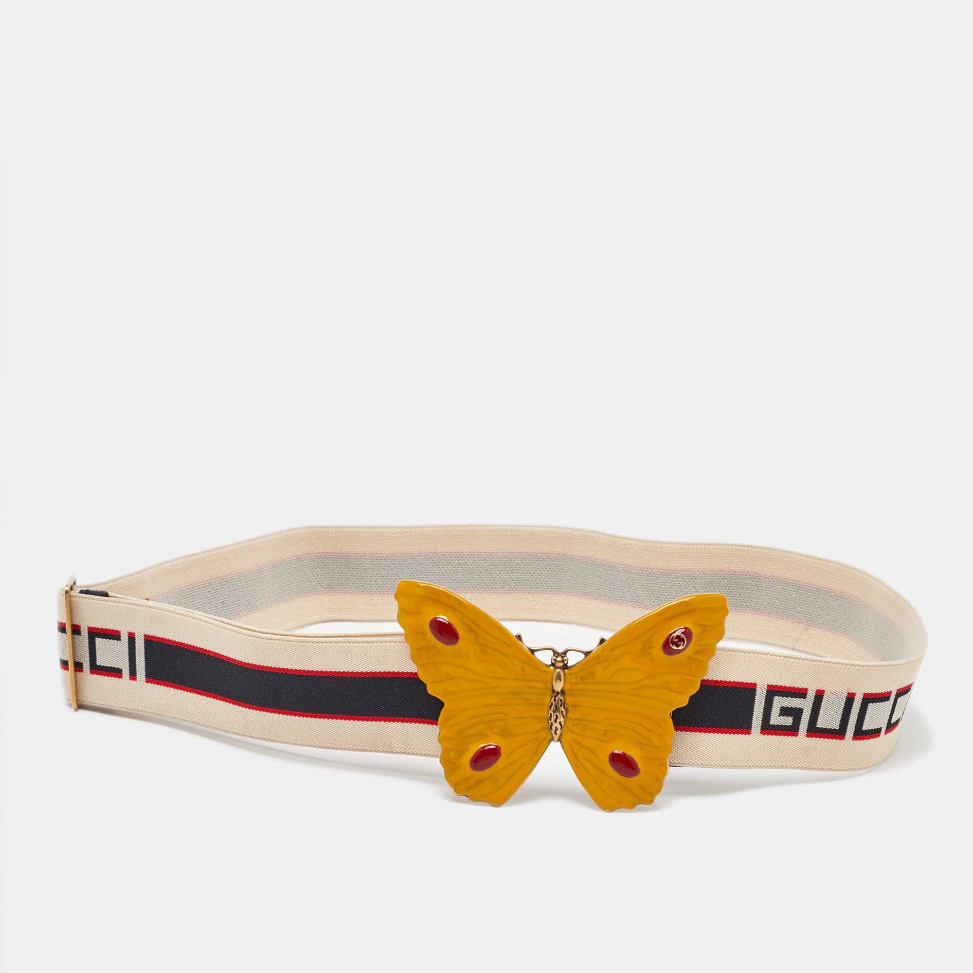 مملوكة مسبقًا Gucci Beige Elastic Band Butterfly Buckle Belt 85CM
