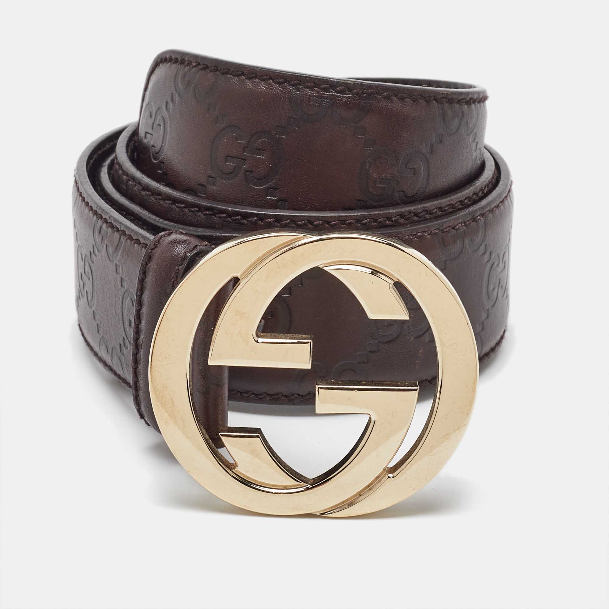 Gucci Brown Guccissima Leather Interlocking G Buckle Belt 80CM