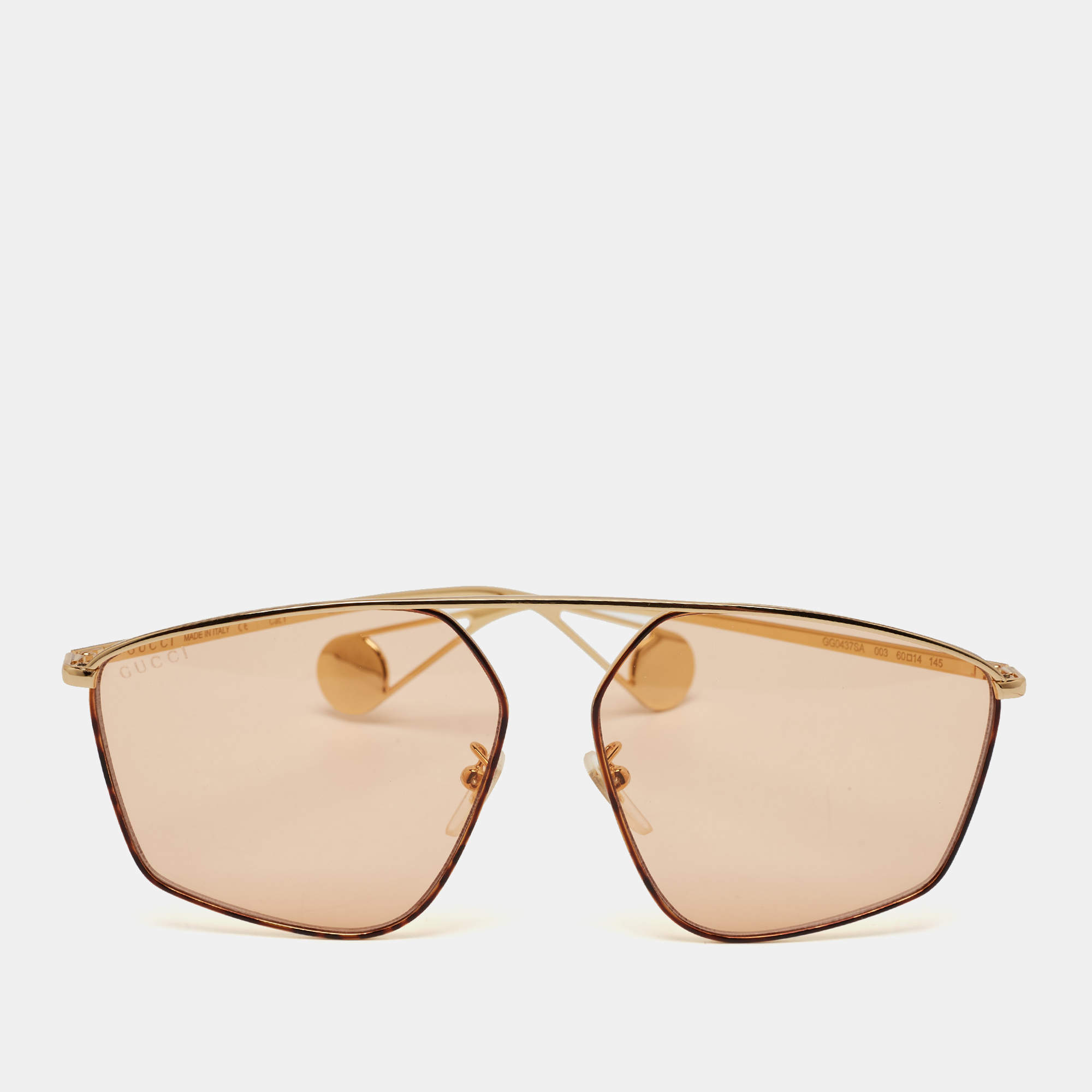 Pre Owned Gucci Gold Tone GG0437S Square Sunglasses