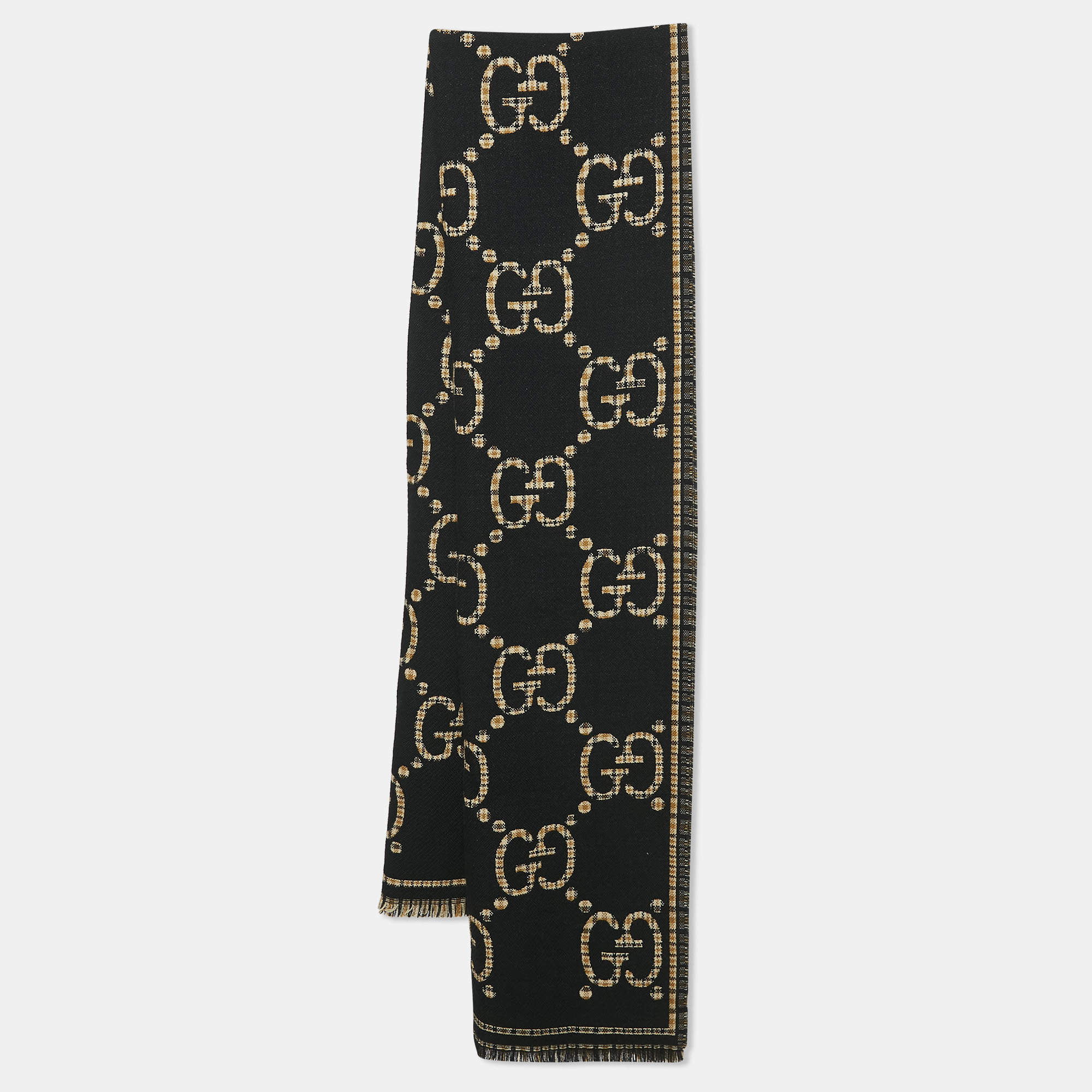 Pre Owned Gucci Black  Fringe Scarf