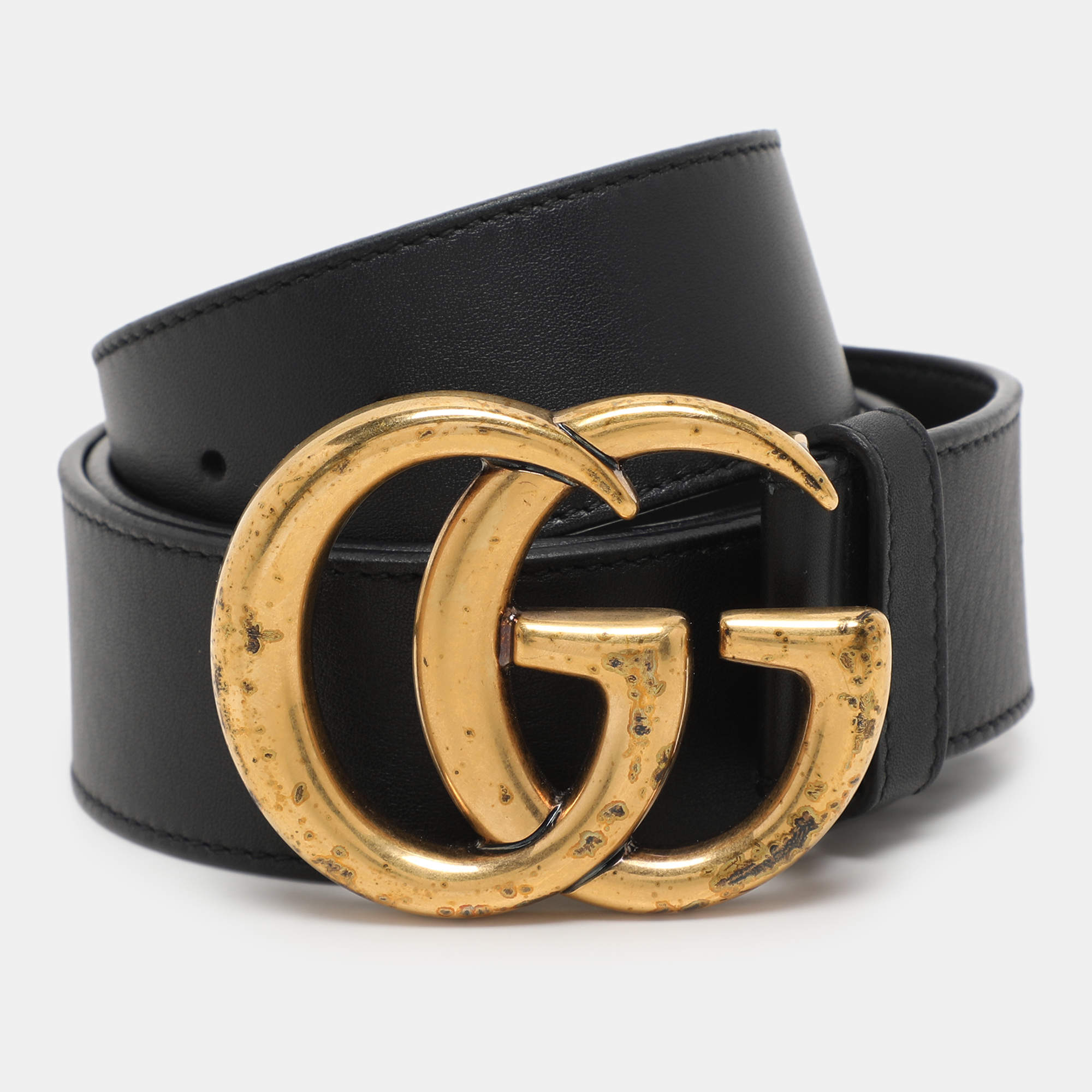 Gucci Black Leather GG Buckle Belt 90 CM