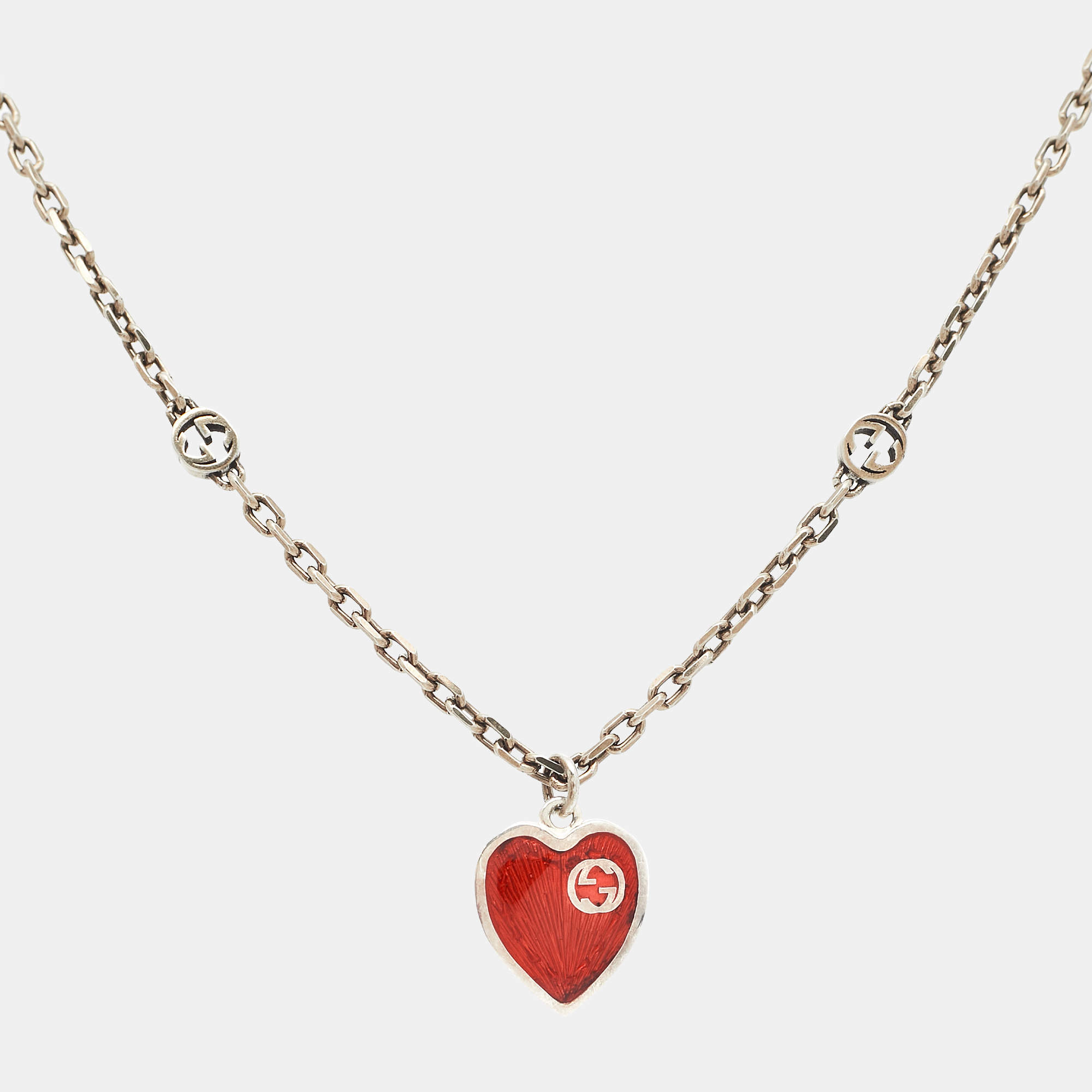 Gucci Heart Enamel Sterling Silver Necklace