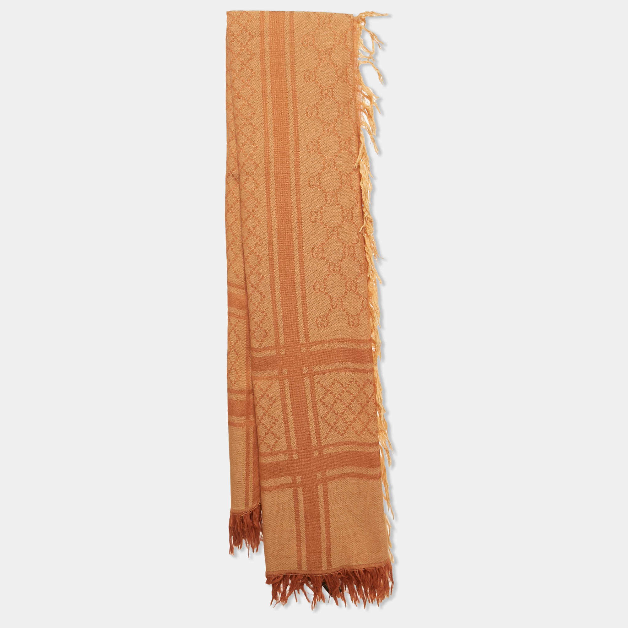 Gucci Orange GG Supreme Cotton Fringed Scarf 