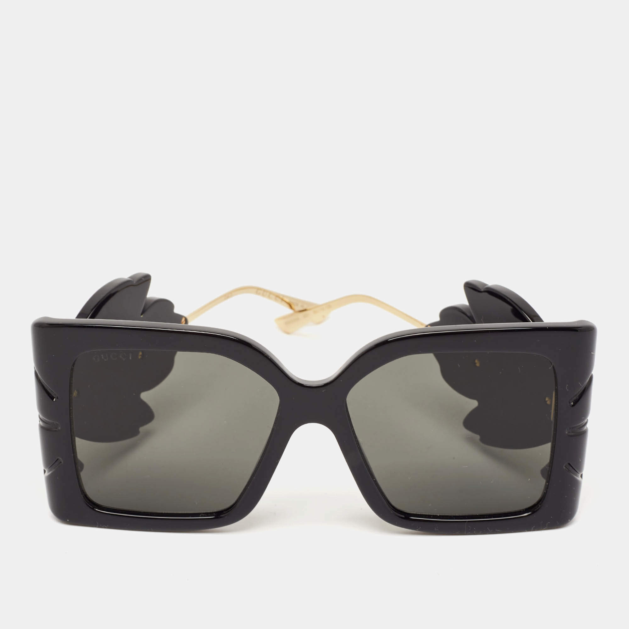 Gucci Black/Gold GG0535S Leaf Motif Oversized Sunglasses
