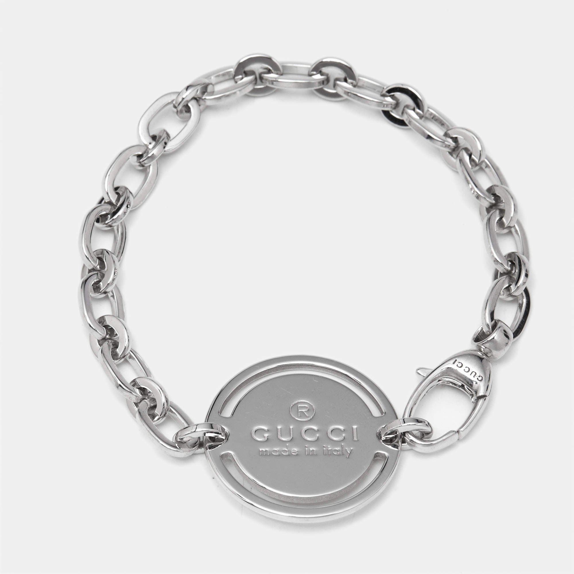 Gucci Disk Sterling Silver 925 Link Bracelet 17