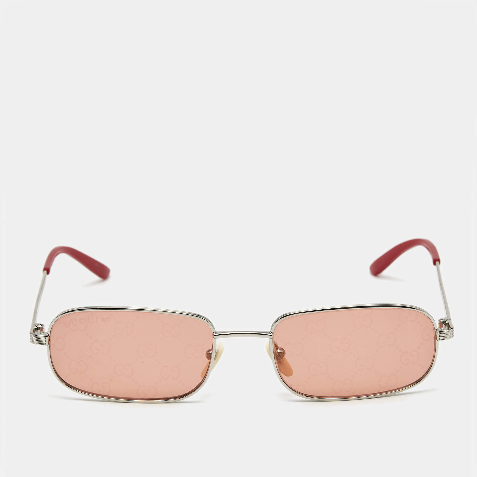 Gucci Red/Silver Tone GG1457S Rectangle Sunglasses
