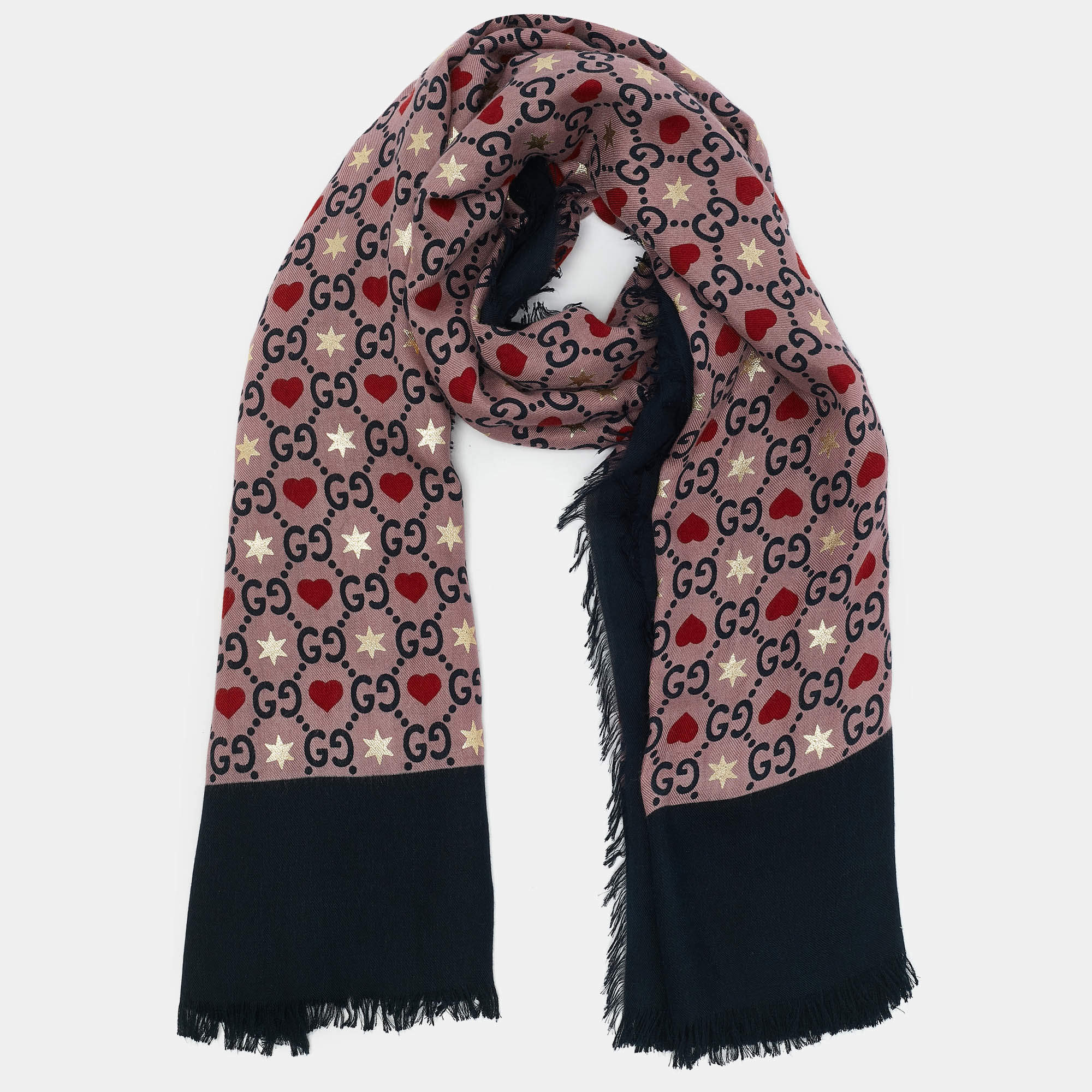 Gucci Pink Heart Horsebit Modal Scarf